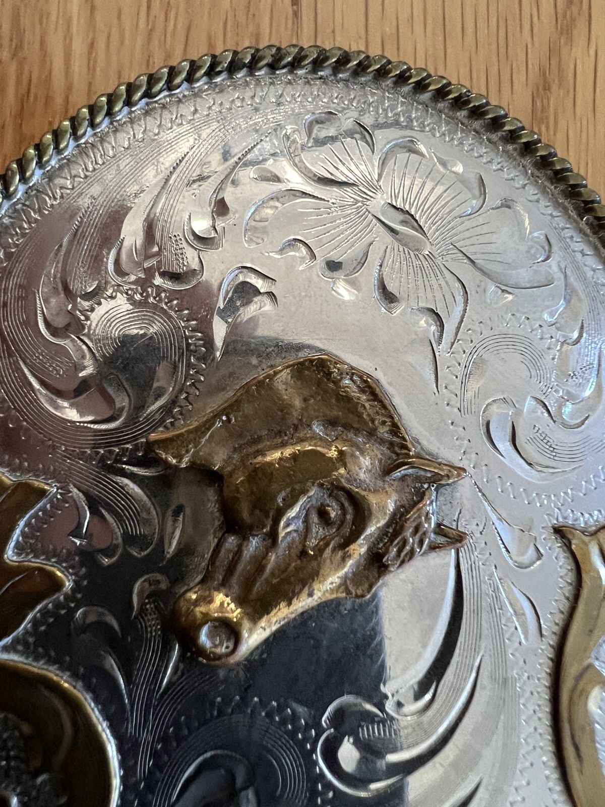 Horse Cowboy large belt buckle Alpaca Mexico 4.5&Prime; x 3.25&Prime; Rodeo Country