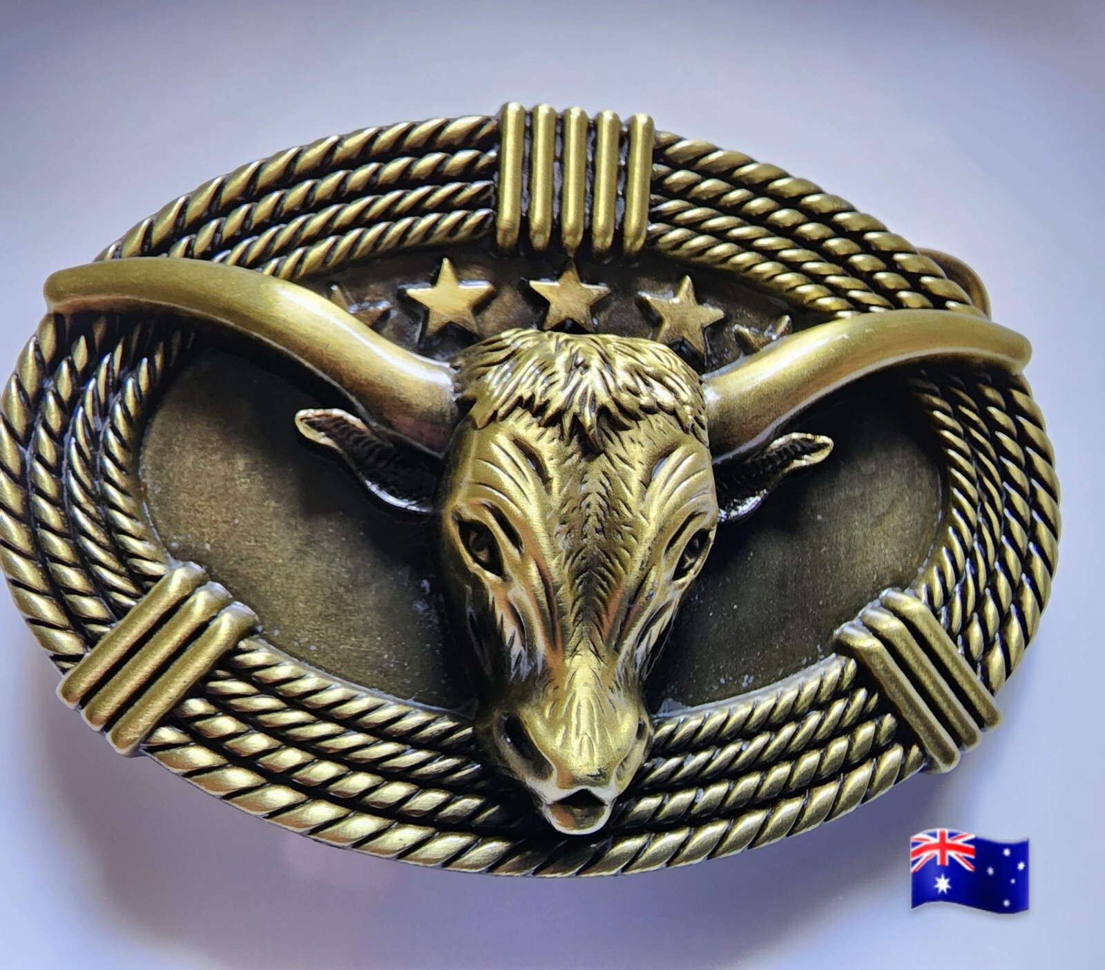 Belt Buckle Bulls Head Brass Colour Western 8.5×6.5cm Suits 4cm Belt Width