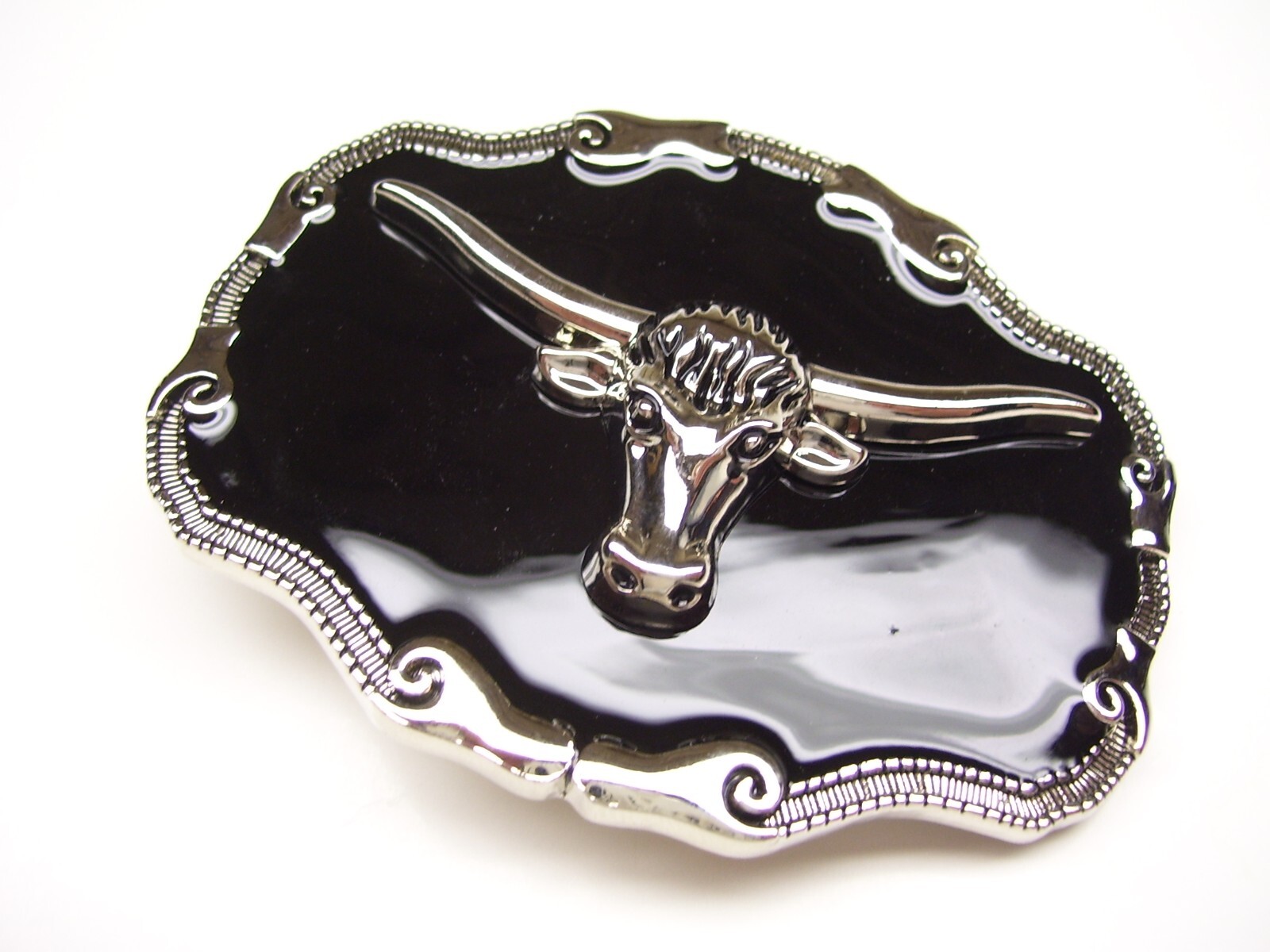Belt Buckle Bull Steer Cowboy Western Rodeo 3.5&Prime; x 2.5&Prime; for 1.5&Prime; Belt Black
