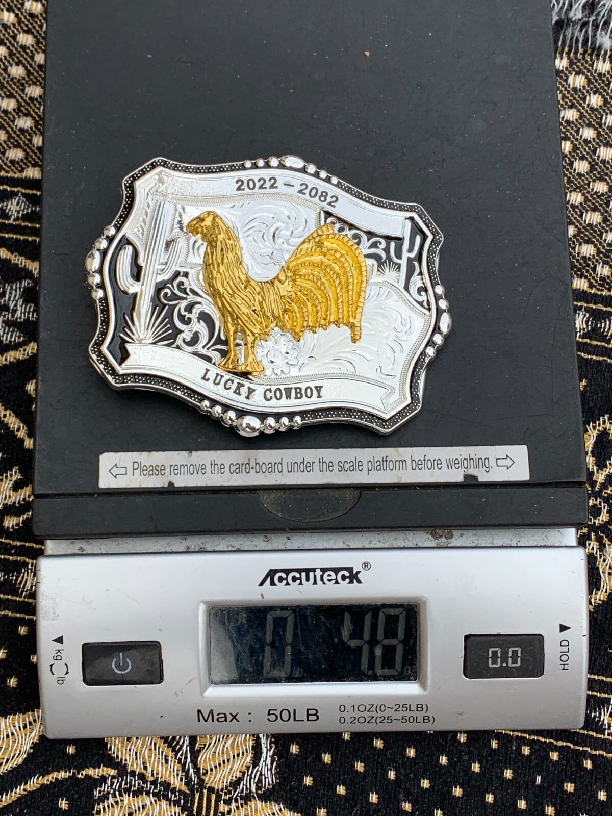 Western Buckle Gold Black Silver Rooster Cowboy 2 »Buckle Hebilla Vaquero Gallo