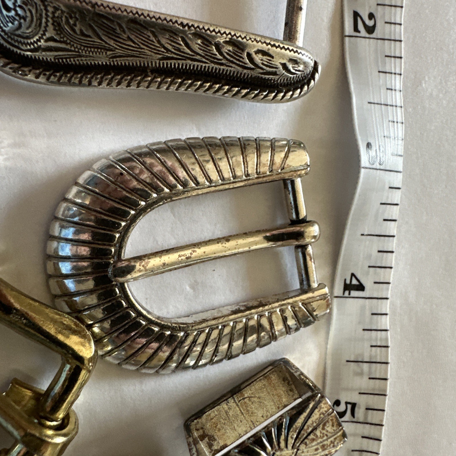Lot of 7 Gold Tone and Silver Metal Belt Buckle Square /Western, Metal Pieces