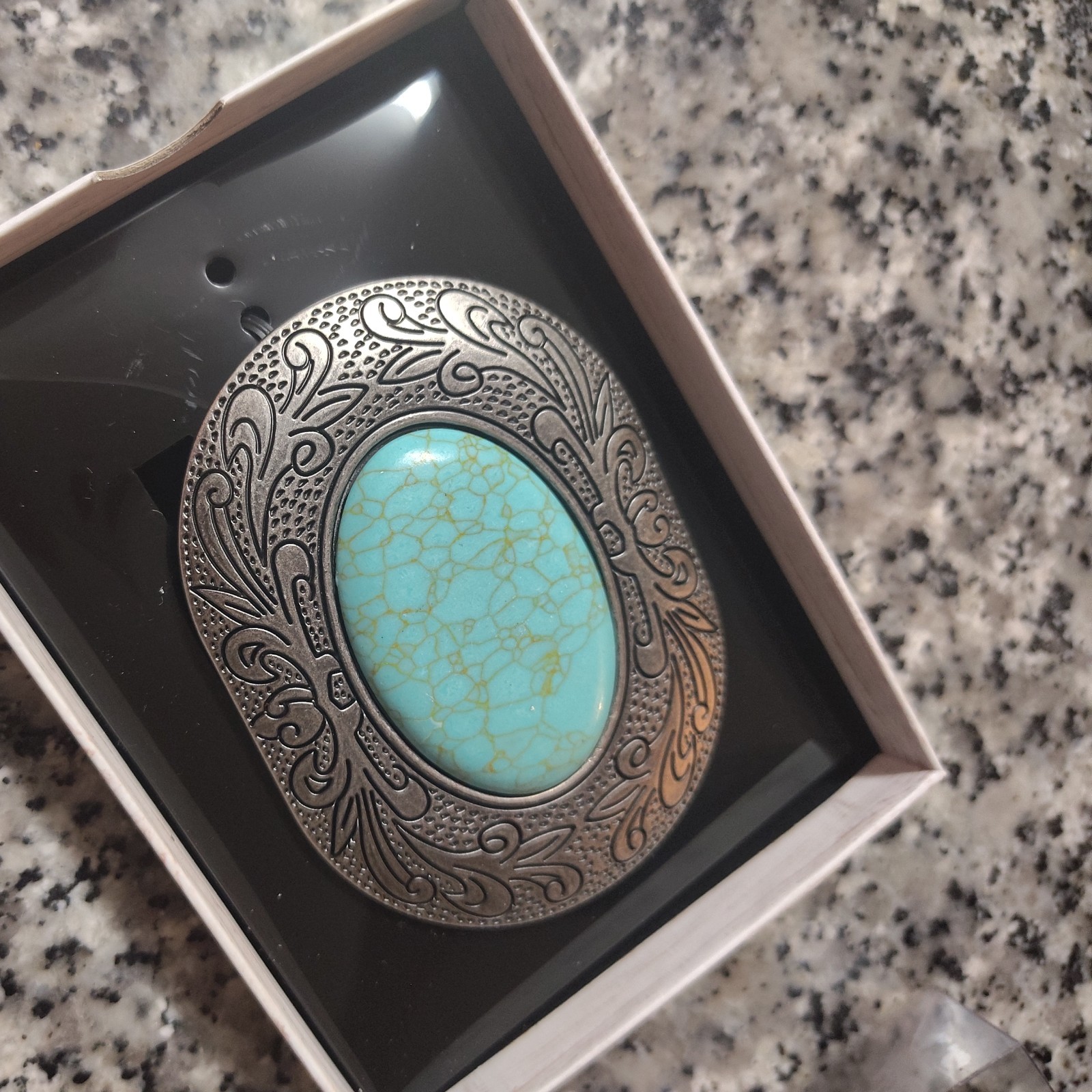 Blazin Roxx Western Belt Buckle Oval Turquoise Stone Silver 37902