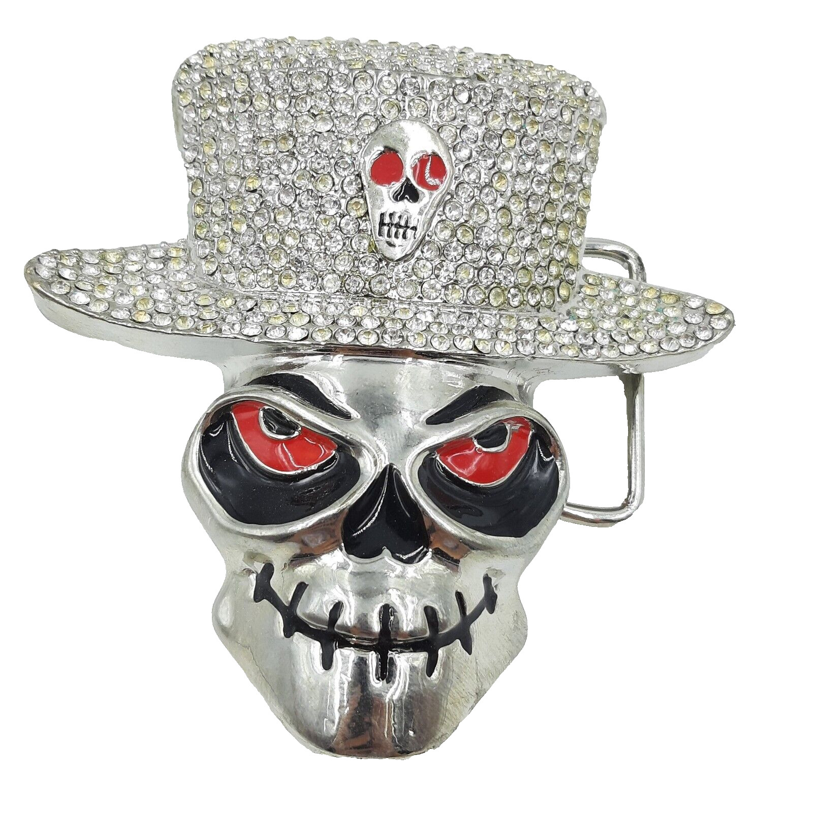 Fashion Skull Skeleton With Clear Rhinestone Hat Belt Buckle Silver Toned New