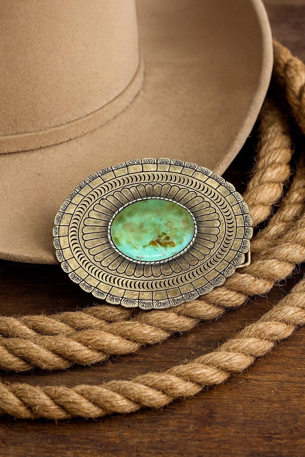 Teal Turquoise Stone Belt Buckle Western Cowboy Style Fits 1.5 Inch Strap