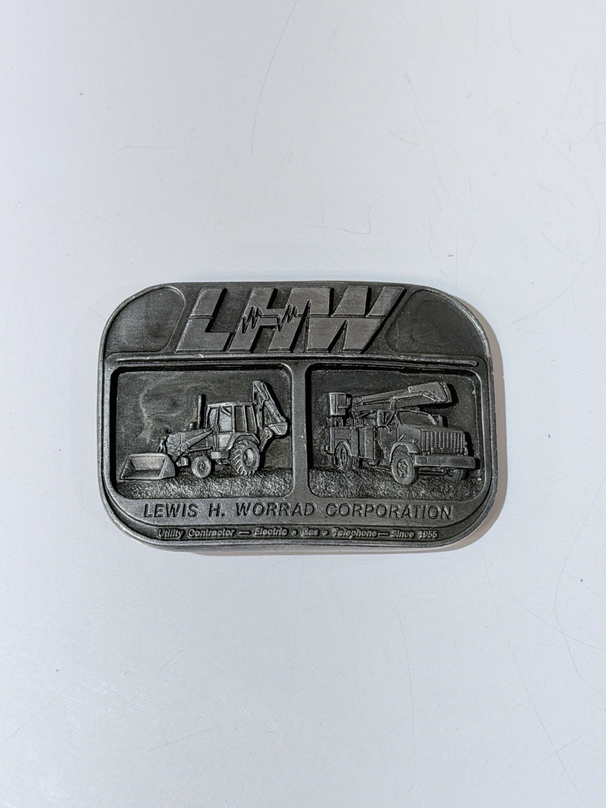 Vintage Lewis H Worrad Co. 33 Years Of Service Belt Buckle Gas Elec Telephone