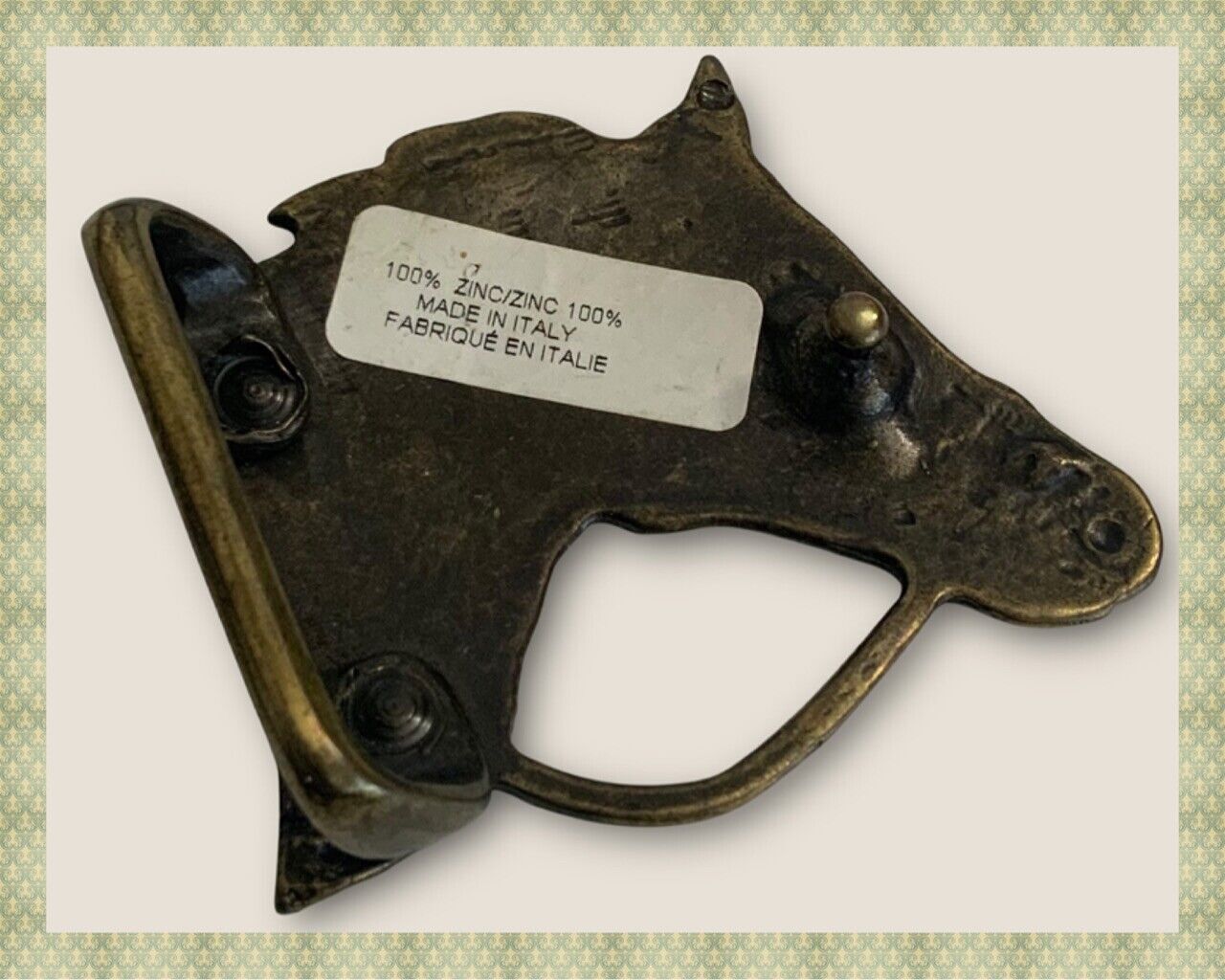 Vtg Horse Head W/Bridle Belt Buckle-Made In Italy – 2½ x 2¼” – 100% Zinc – NWT