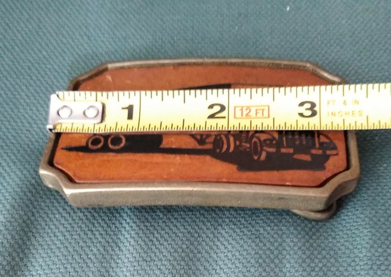 Vintage BTS Solid Cast Brass Tooled Leather Semi Truck Belt Buckle Tan Black