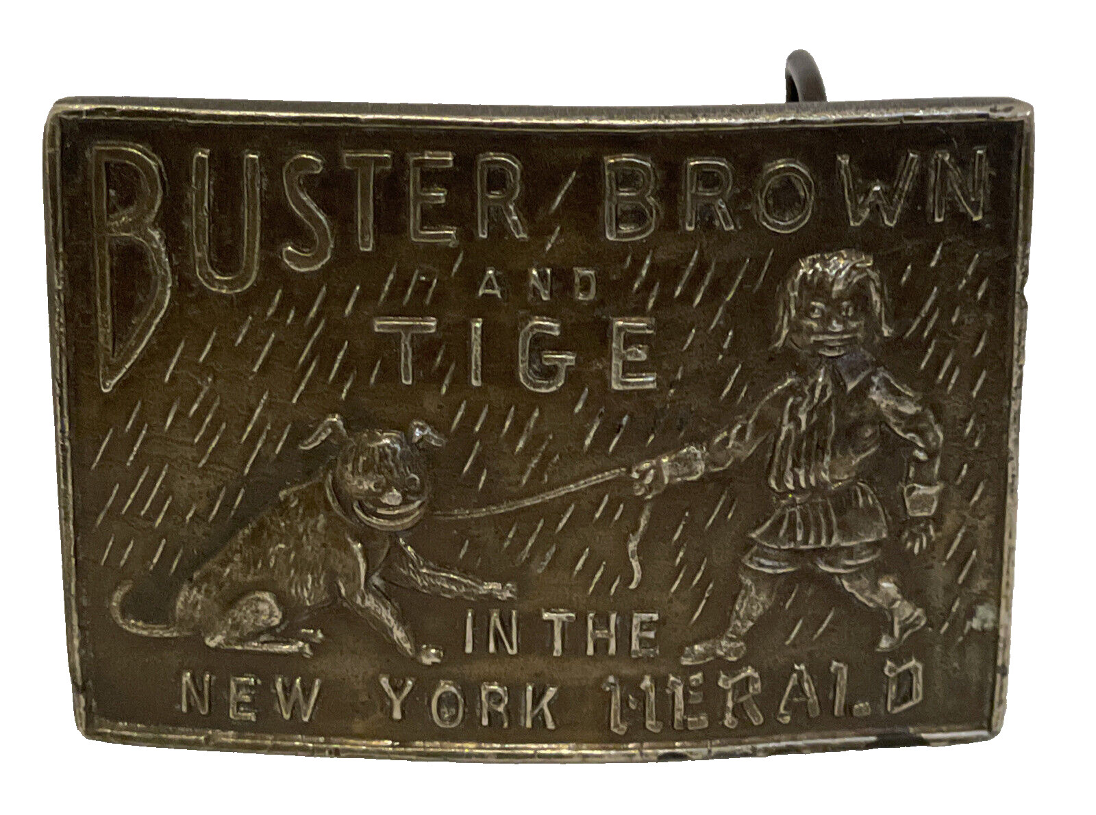 « Buster Brown and Tige in the New York Herald » Bronze Belt Buckle Vintage Brass
