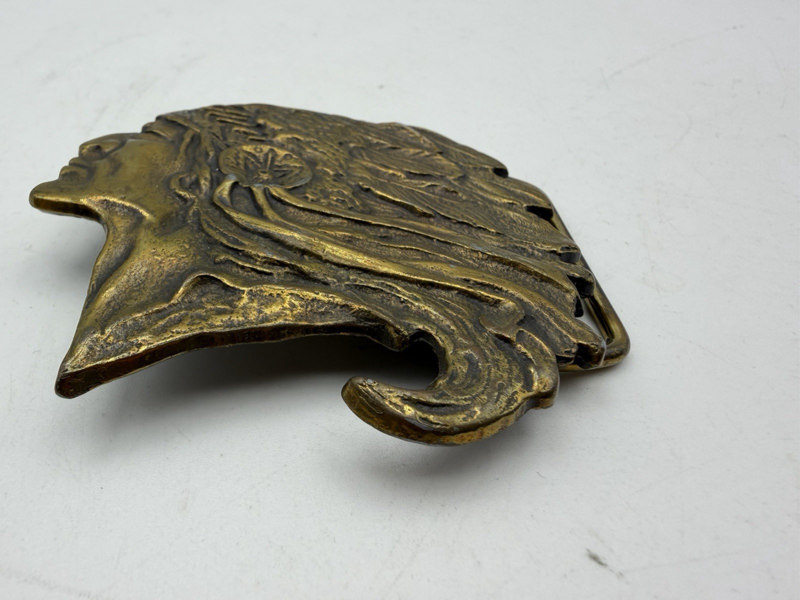 Vintage 70s Belt Buckle CHIEF Native American INDIAN HEAD Cowboy Western Brass