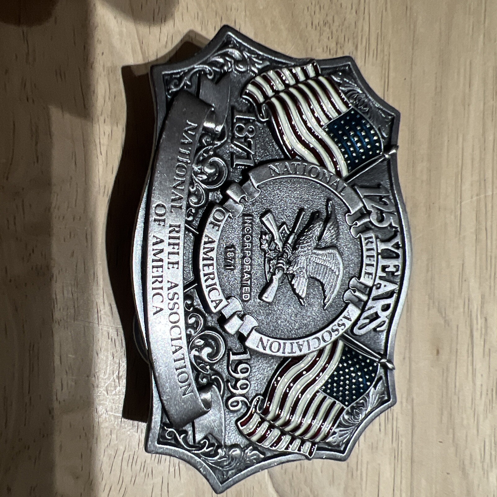 Belt Buckle-National Riffle Assoc. Of America 1871-1996 Flags,Eagle 125 Years