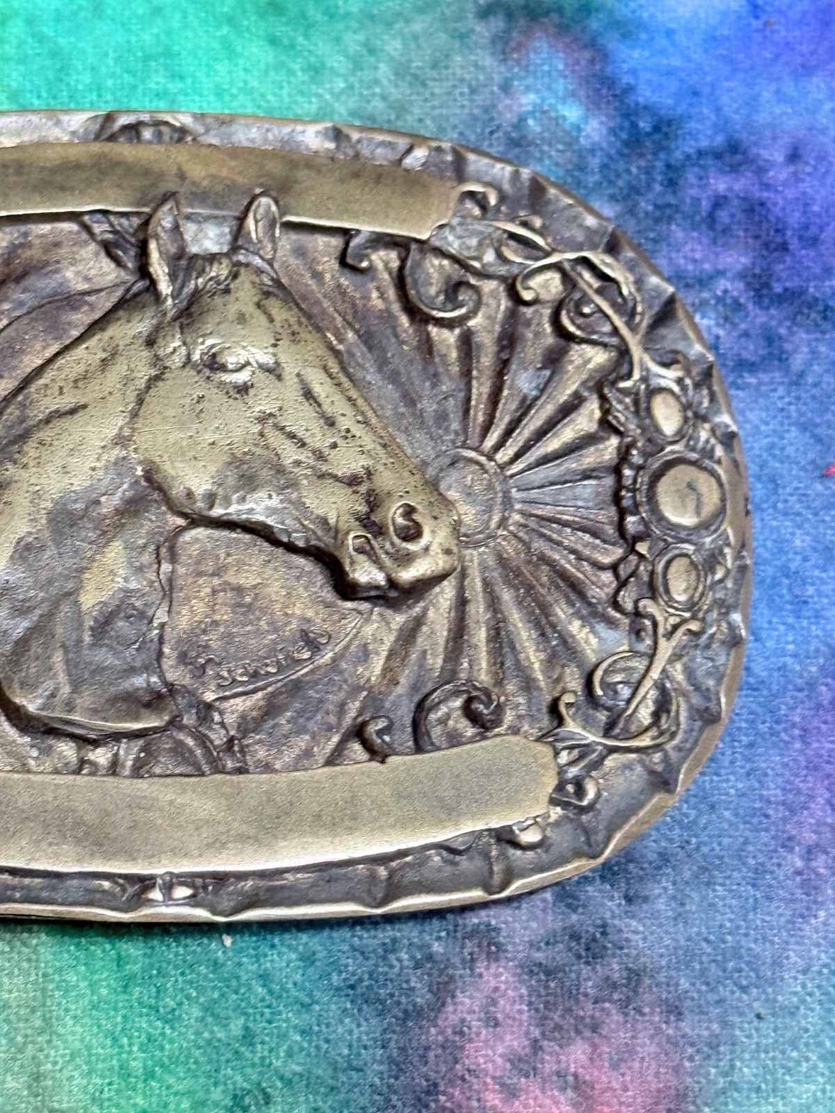 VTG Brass Belt Buckle Harold I. Bowman & Sons Horse Equestrian Western Cowboy