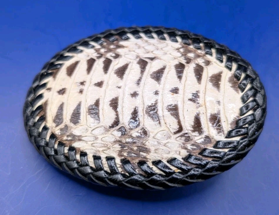 Water Snake Back Cut Snakeskin Hand laced Belt Buckle made in USA