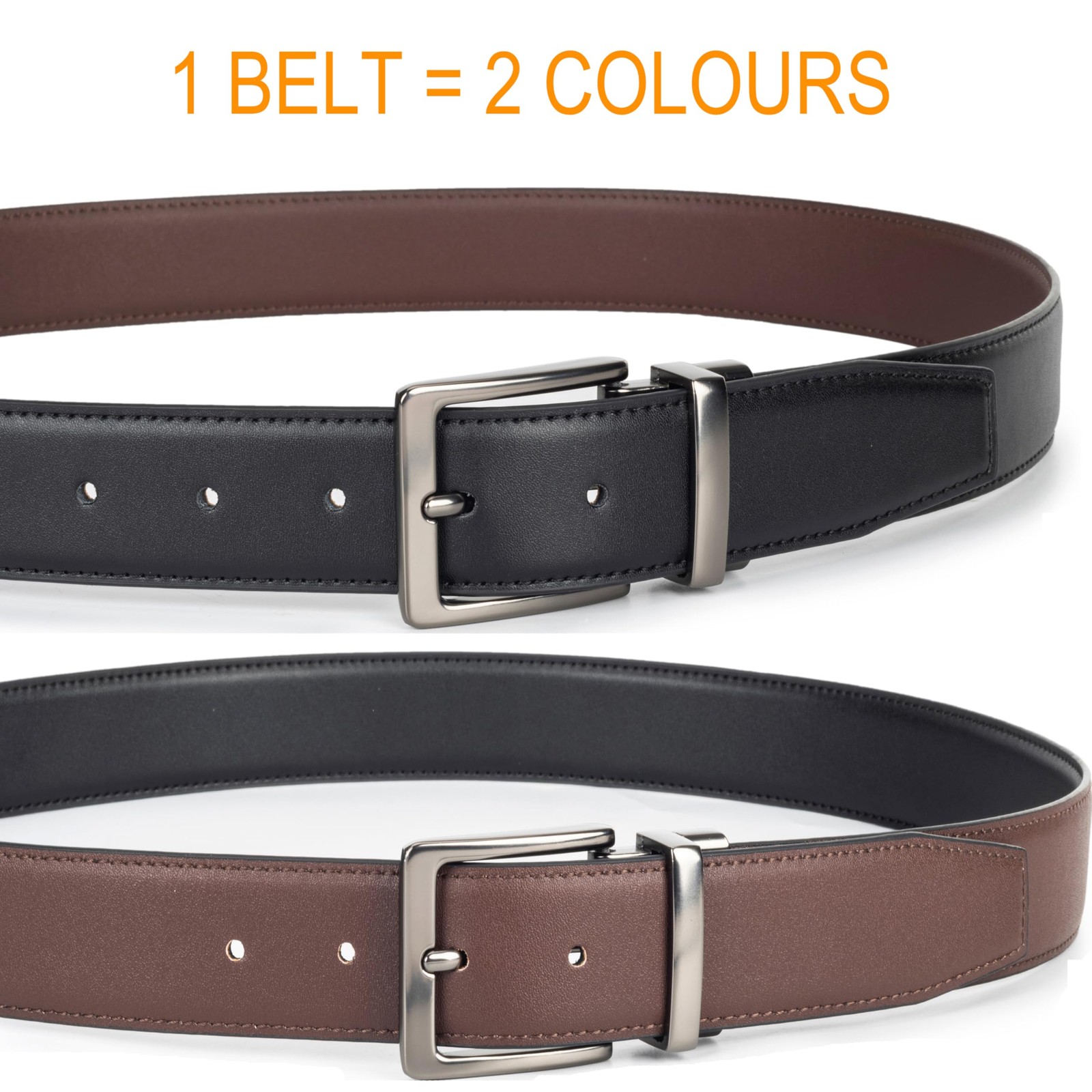 CaySep Reversible Leather Belt for Men Suit 34&Prime;-39&Prime; Waist, Coffee Black