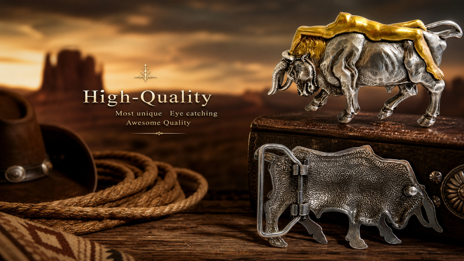 Western Bull Cowboy Belt Buckle Antique Silver Gold Tone Rodeo Fits 1-1/2&Prime; Belt