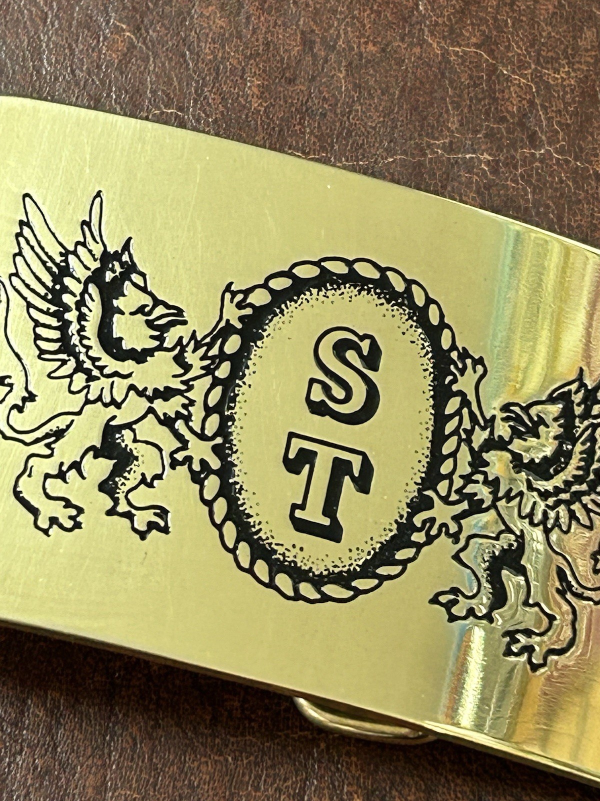 Dragon Brass Belt Buckle Western Cowboy With Initials ST Engraved