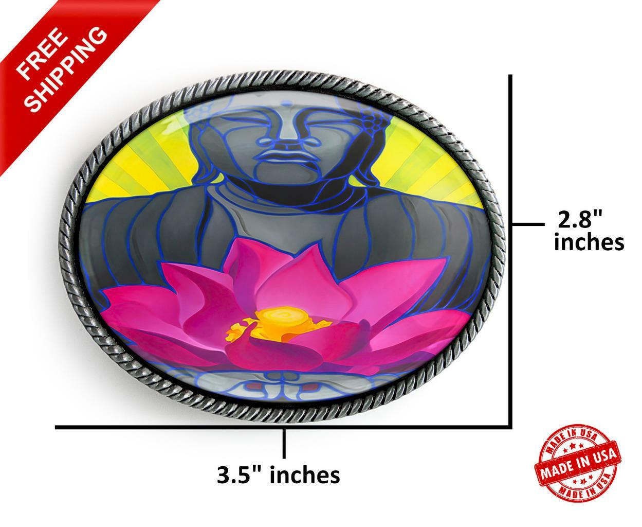 Lotus Belt Buckle – Meditating Buddha Handmade Oval Unisex Buckle – 711
