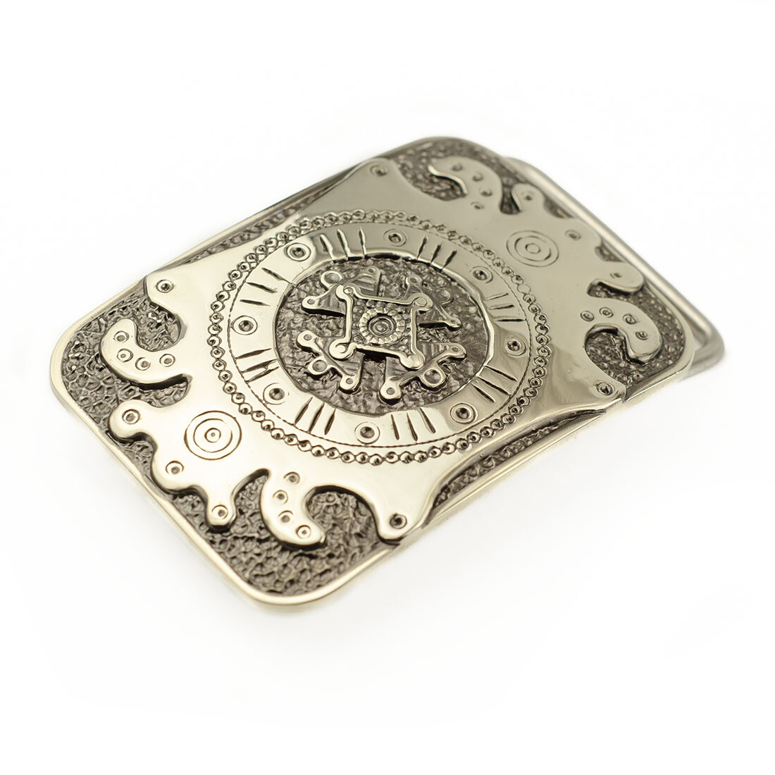 German silver belt buckle pre-Christian sun cross; Teutonic or Maltese Zgarda
