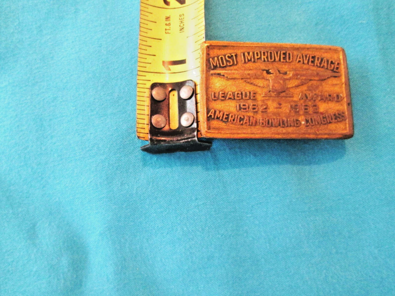 1962-1963 Most Improved Average Belt Buckle ABC League Award Gold Bronze Color
