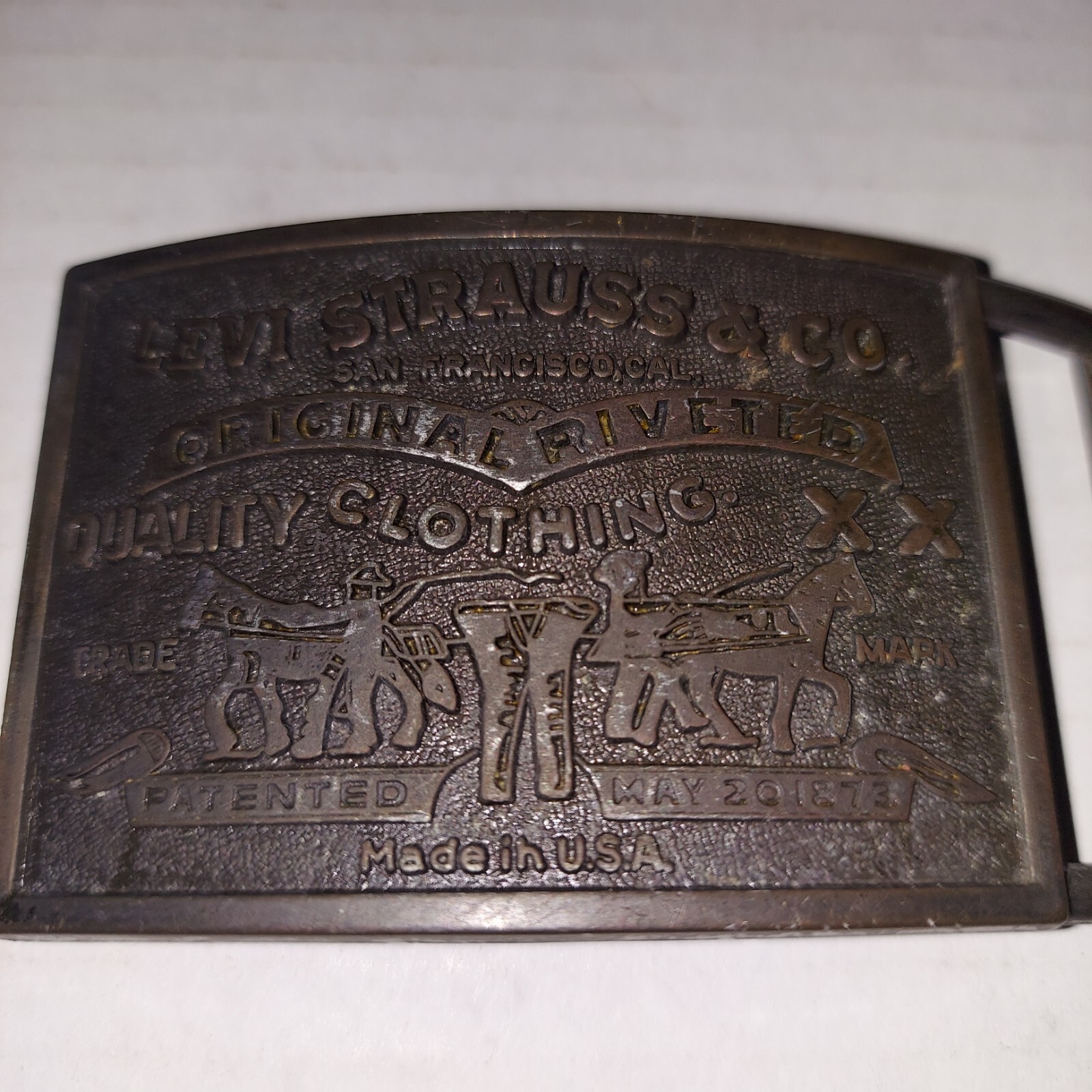 BELT BUCKLE Levi Strauss & Co. Blue Jeans Original Riveted Rectangle Vintage