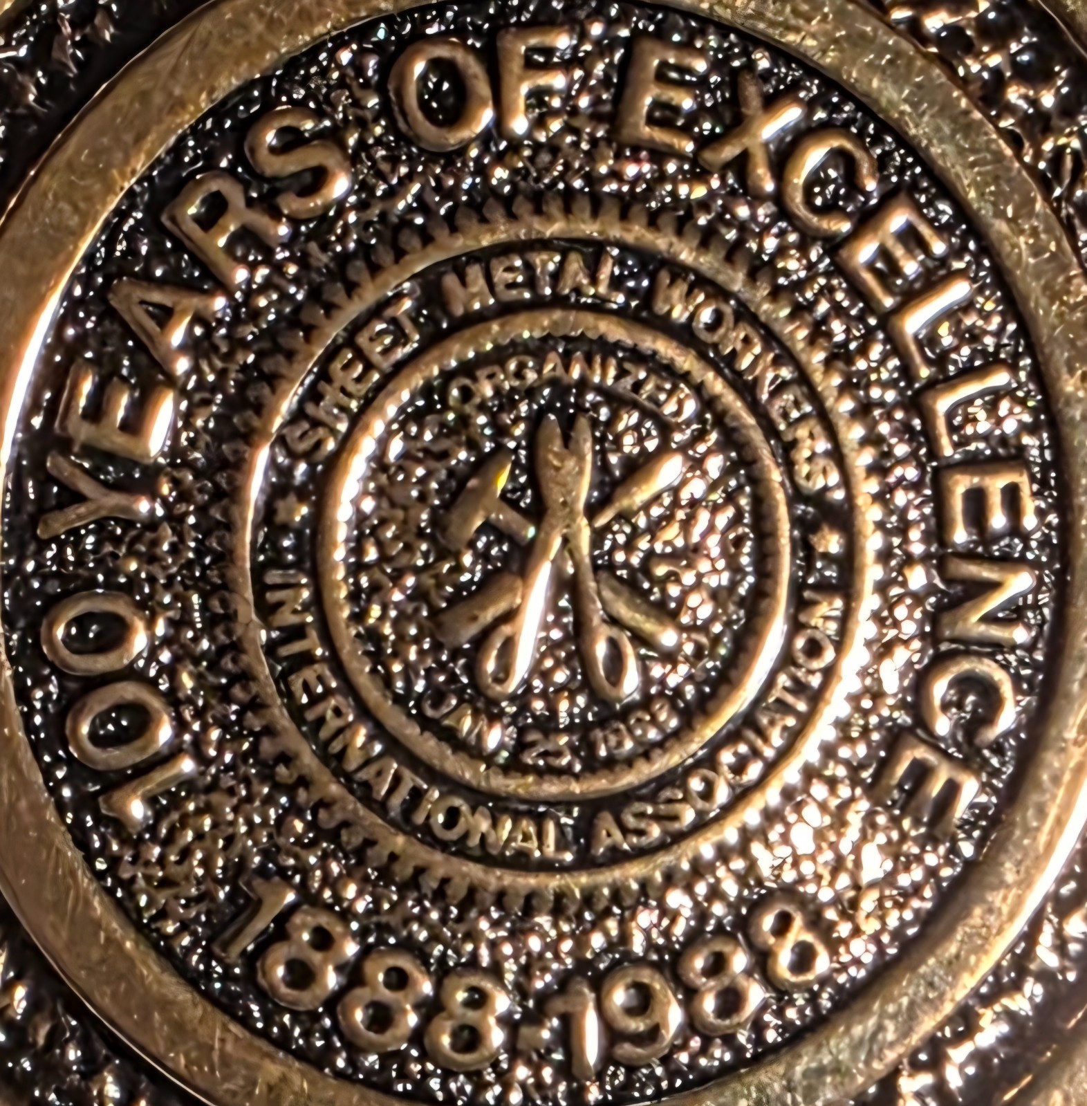 Vintage Metal Belt Buckle, Brass, Sheet Metal Workers International Association