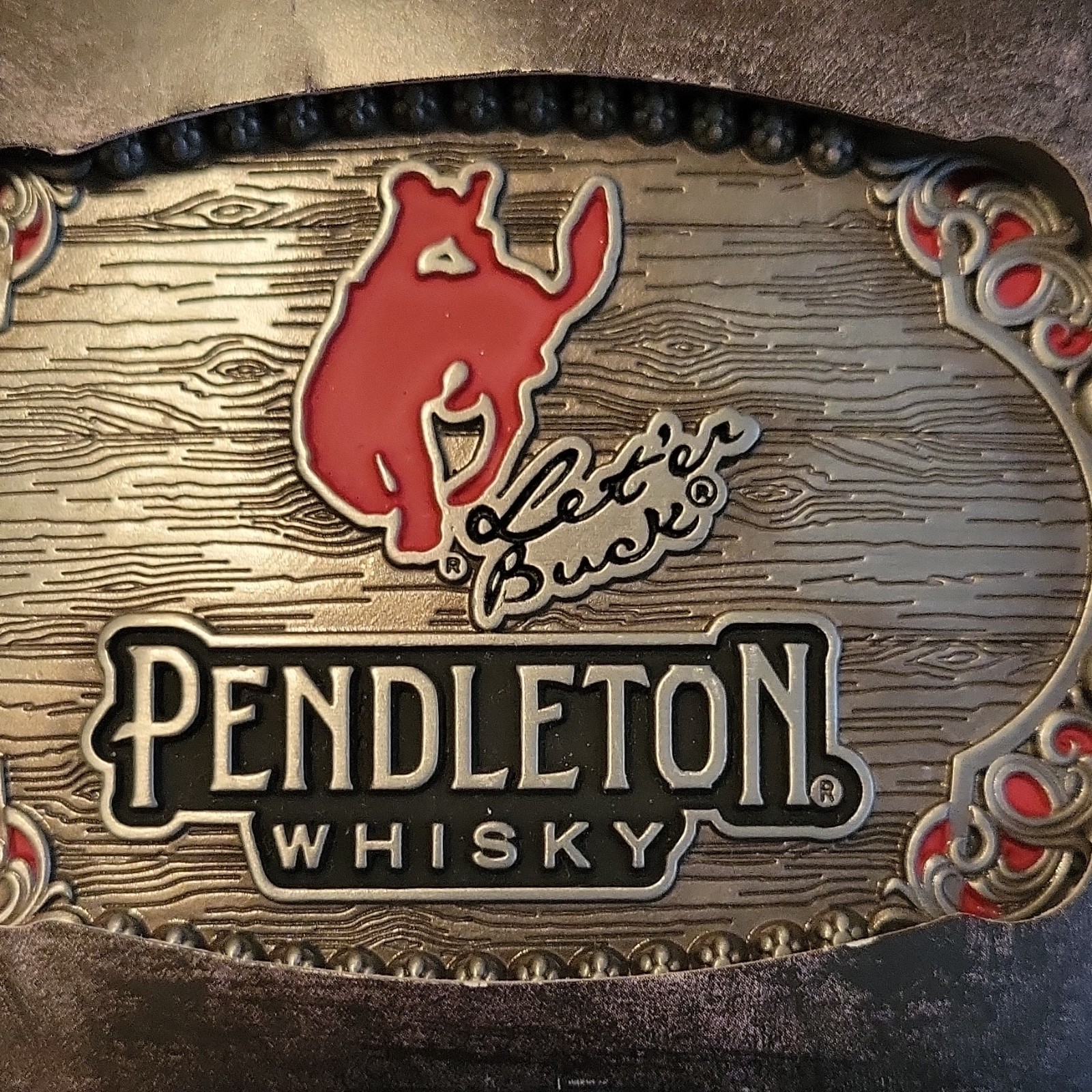 Pendleton Whisky Let&rsquo;er Buck Western Cowboy Rodeo Belt Buckle Logo Silver