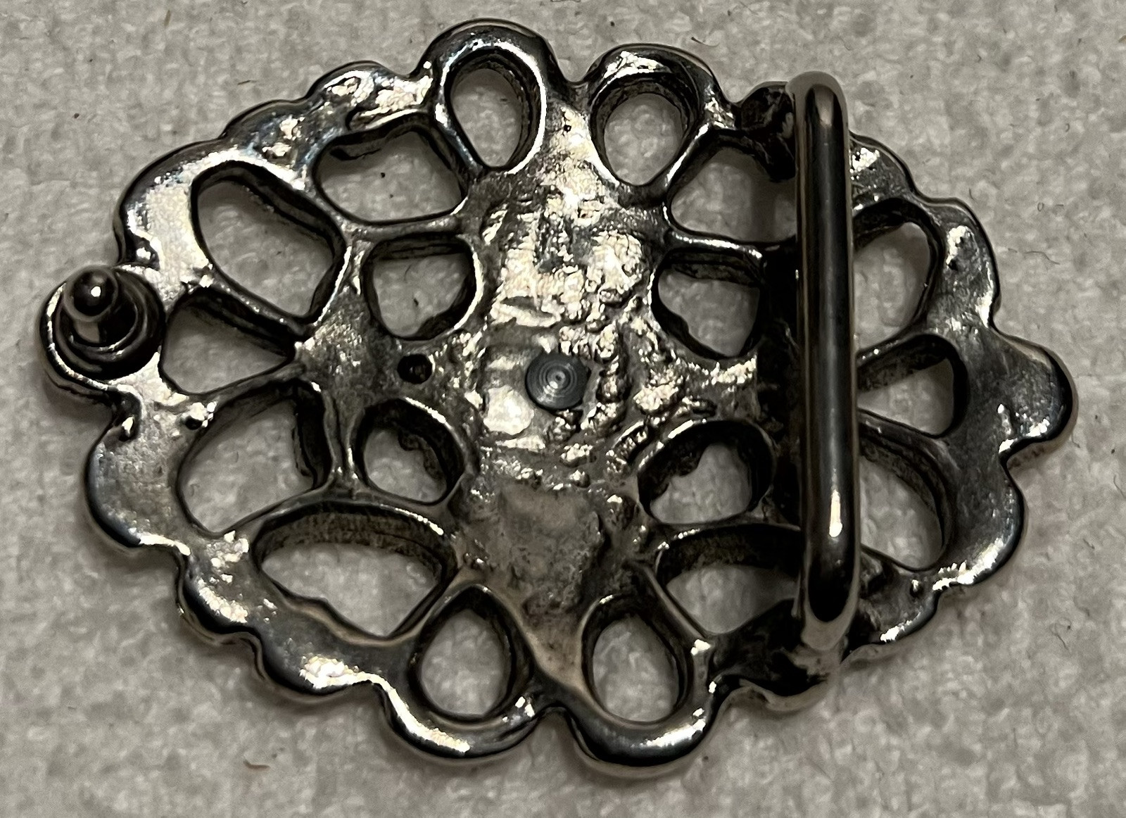 Belt Buckle Pewter Metal Oval Rhinestone Fashion Accessory 3.5” X 2.5” Nice
