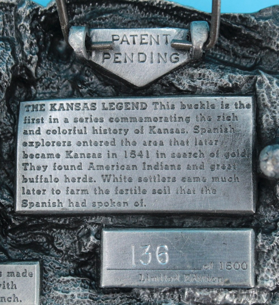 VTG 80s The Kansas Legend Commemorative Western Belt Buckle 1984