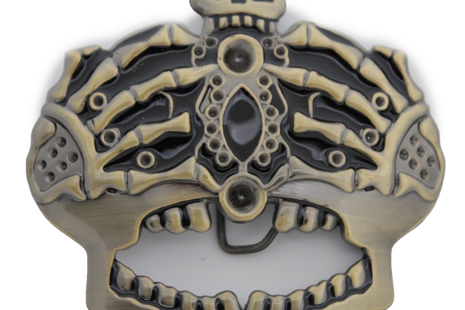 Men Women Antique Gold Metal Belt Buckle Skull Skeleton Bones Cover Face Eyes