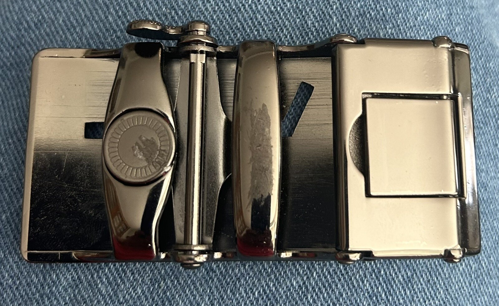 Mens Ratchet Belt Buckle ONLY Brushed Chrome Automatic Removable Classic Dress