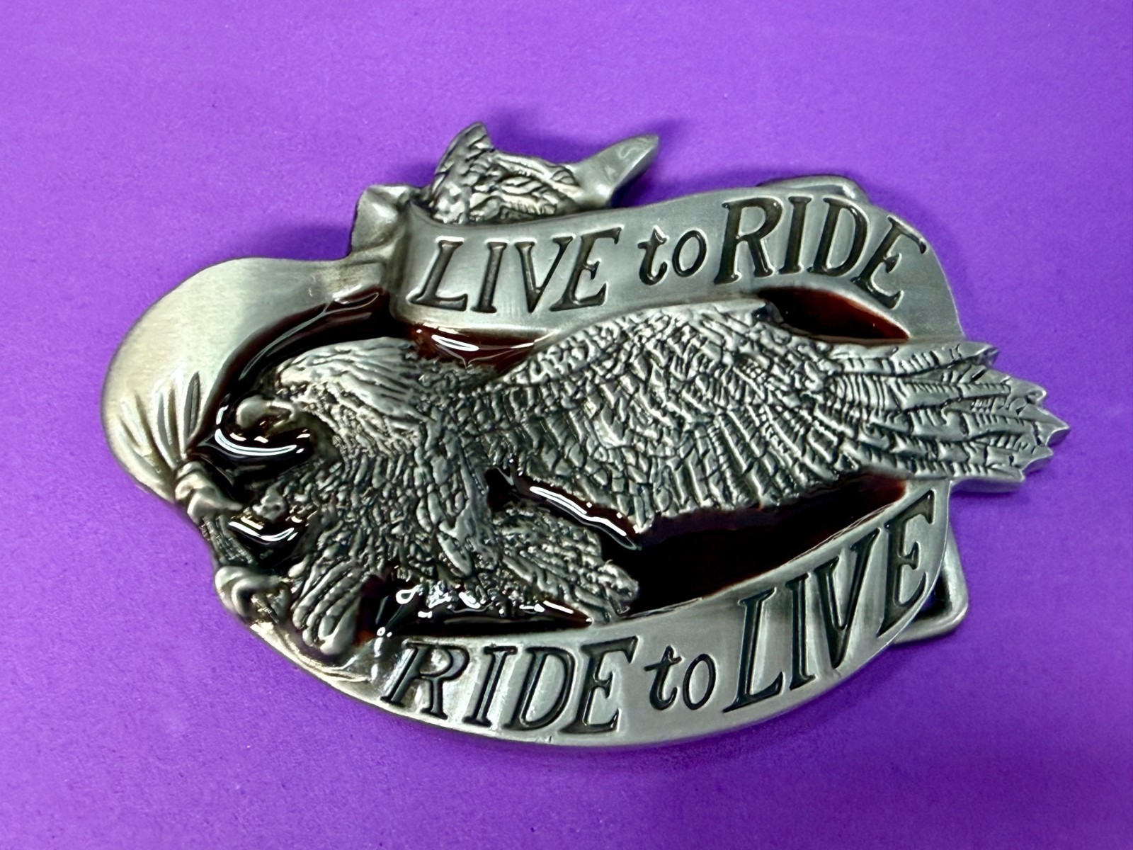 LIVE to RIDE, RIDE to LIVE Patriotic Eagle USA Motorcycle Bikers Belt Buckle