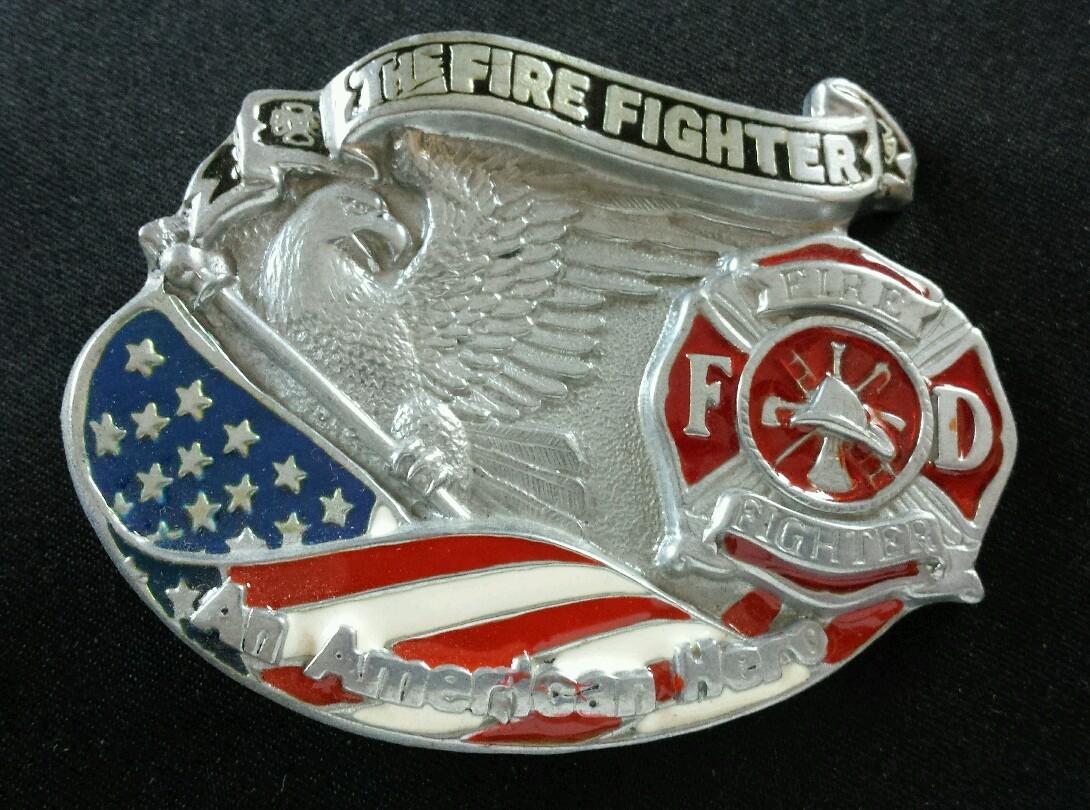 FIRE FIGHTER EAGLE SHIELD FLAG AN AMERICAN HERO OCCUPATIONAL BELT BUCKLE