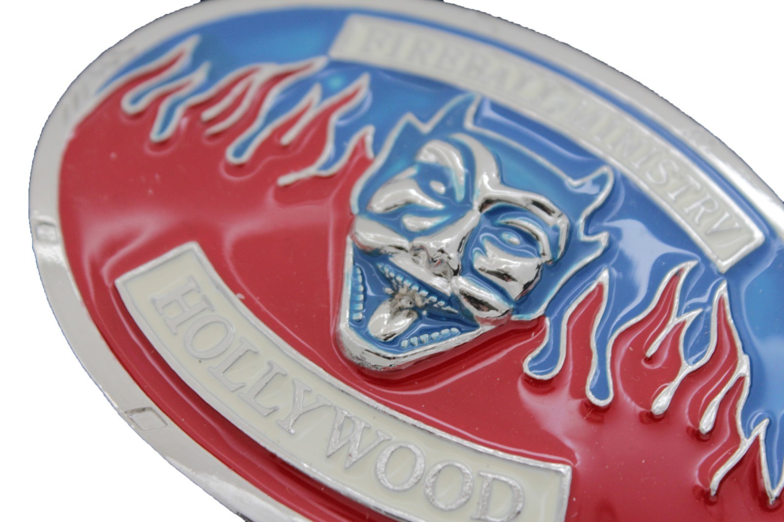 Men Women Silver Metal Buckle Hollywood Fireball Ministry Devil Fire Red Blue