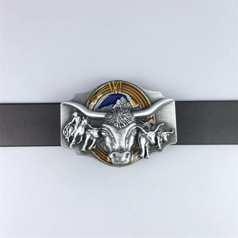 Vintage Style Enamel Longhorn Rodeo Bull Western Belt Buckle also Stock in US