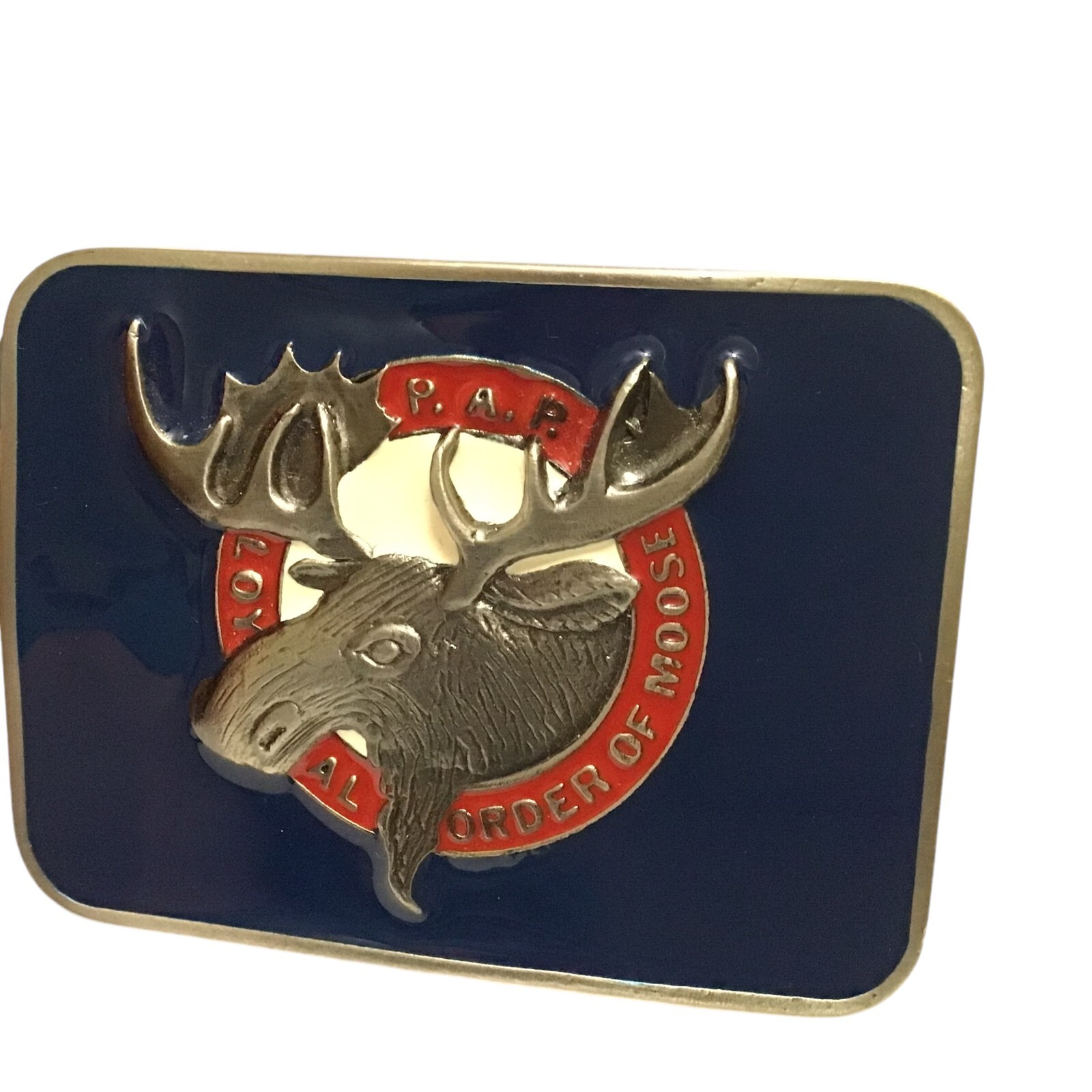 Loyal Order of Moose PAP Belt Buckle Cast Metal Epoxy Front 2013 Vintage
