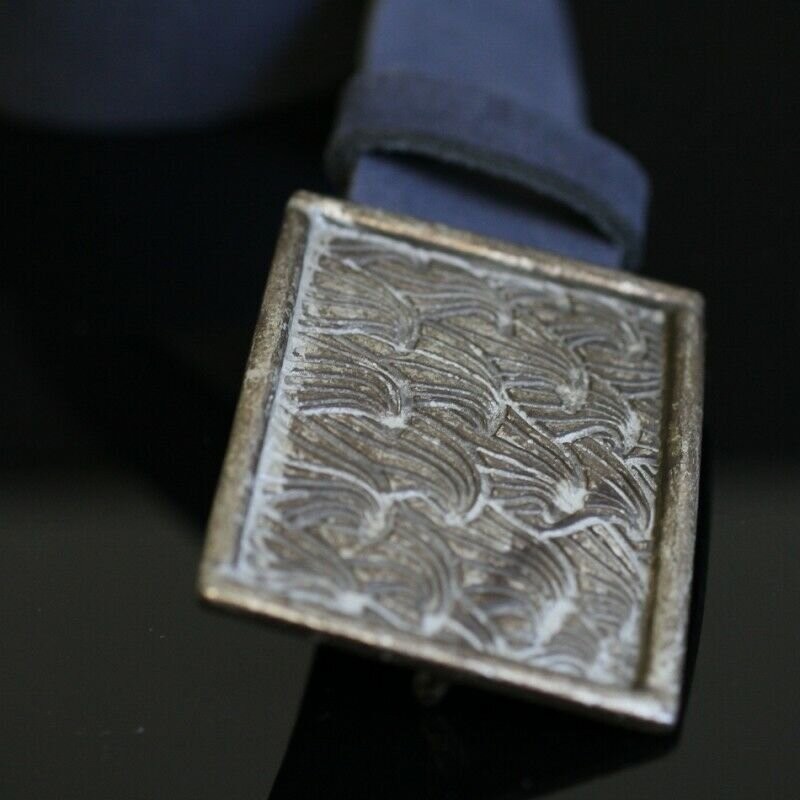 Rectangular Belt Buckle with Gingko Leaves Vintage Silver Natural Design