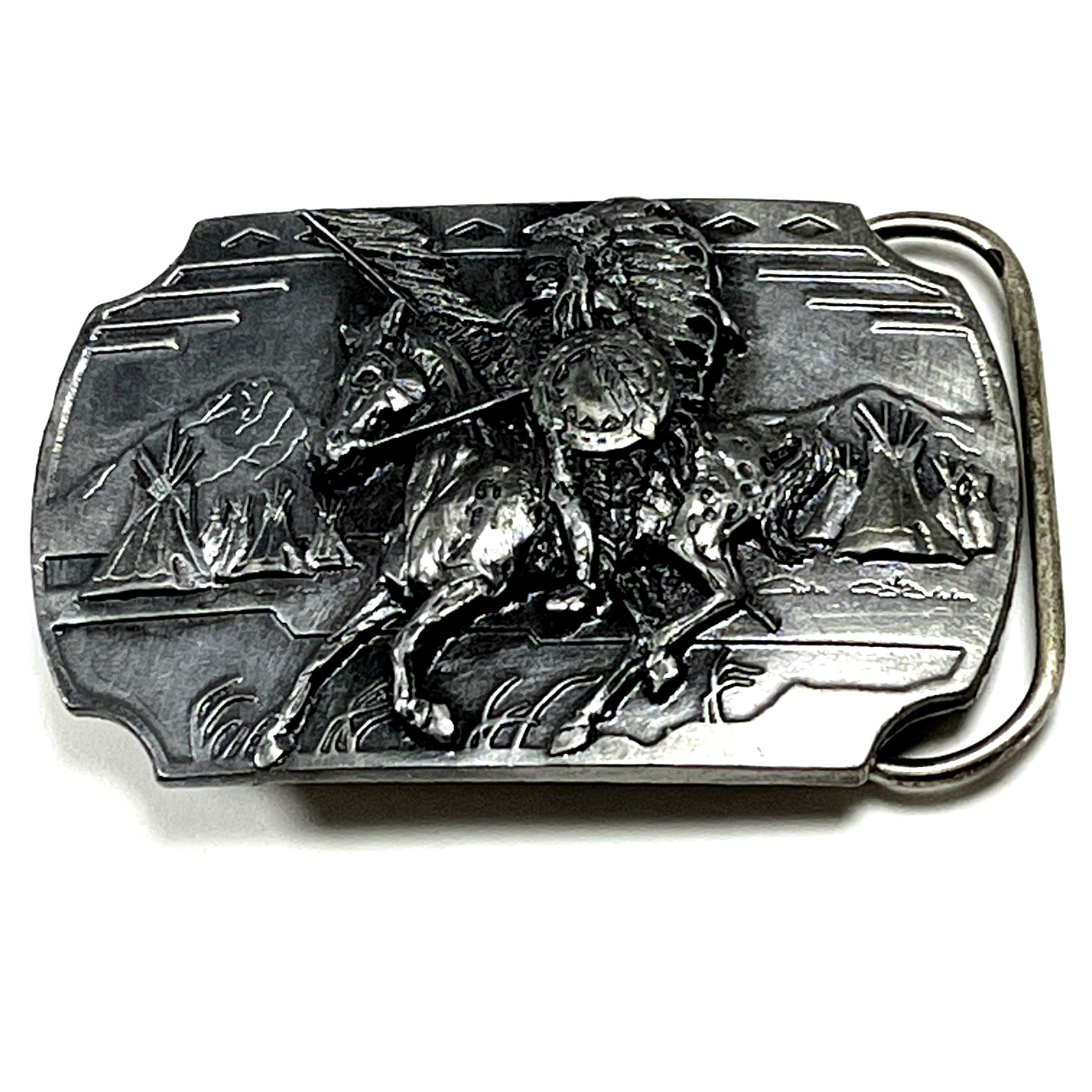 1991 Native American Crazy Horse Sioux Indian Chief Pewter Buckle Arroyo Grande