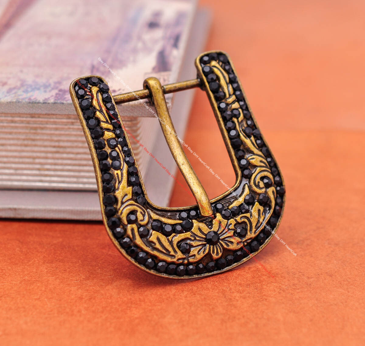 Black Crystal Rhinestone Western Cowboy Floral Belt Buckle Set Fit 30MM Strap