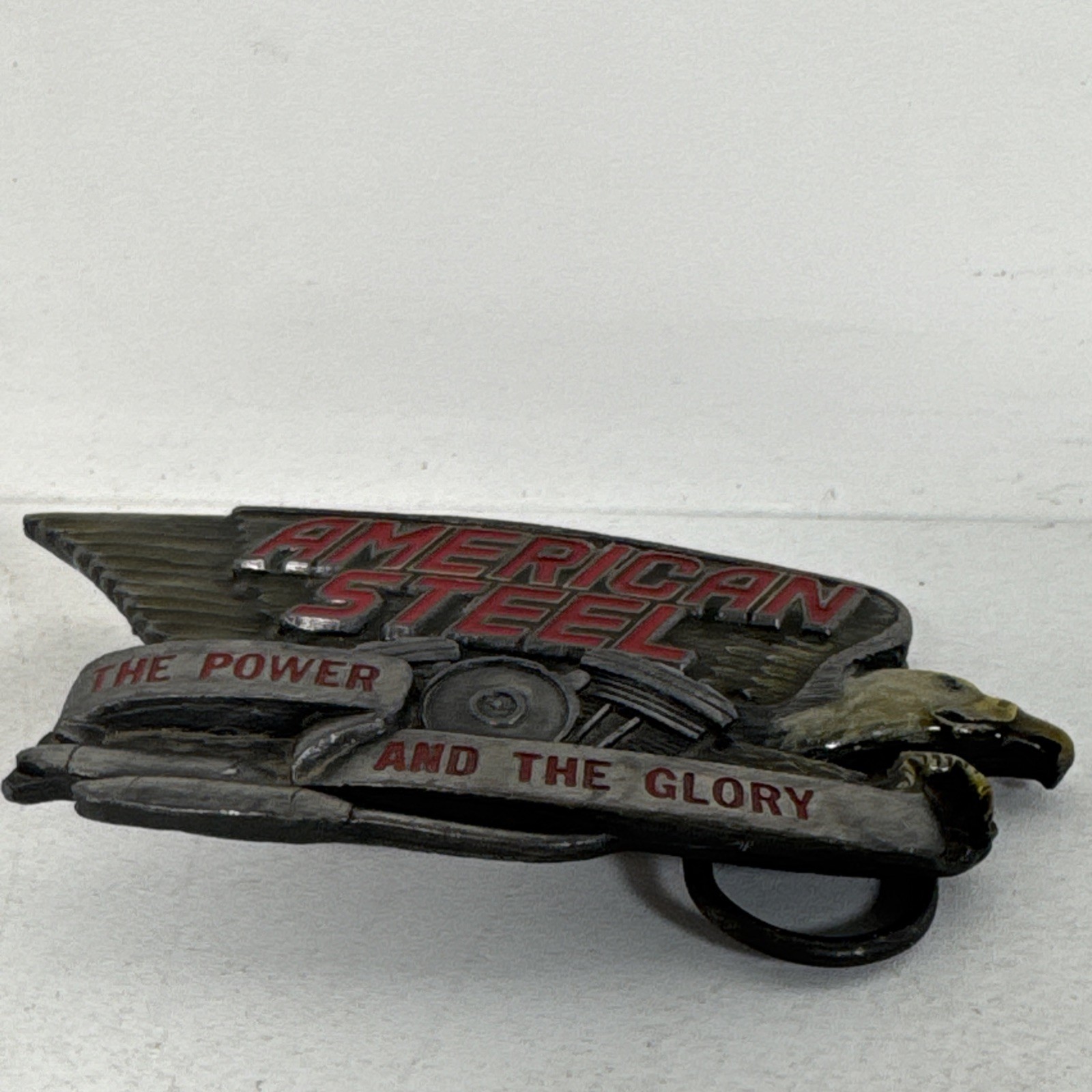 American Steel Belt Buckle Eagle The Power & The Glory Made In England 3.75”