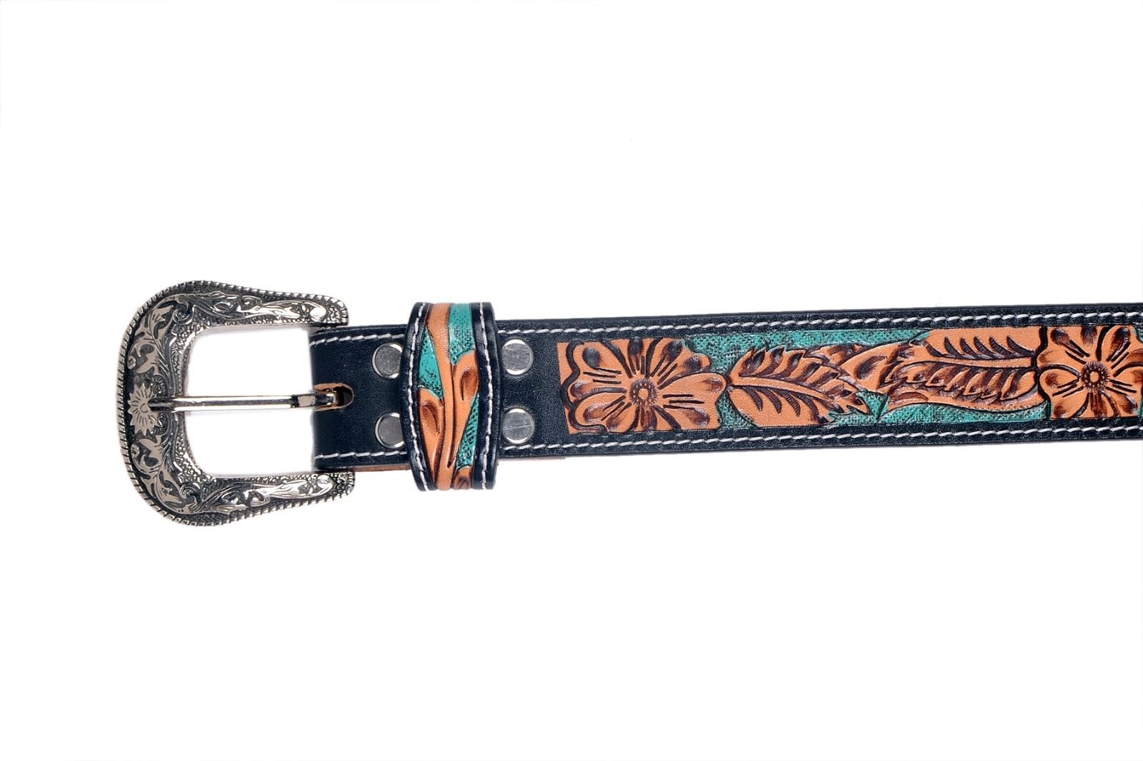 Affilare Western Belt Genuine Leather For Men and Women 28, Teal Tan