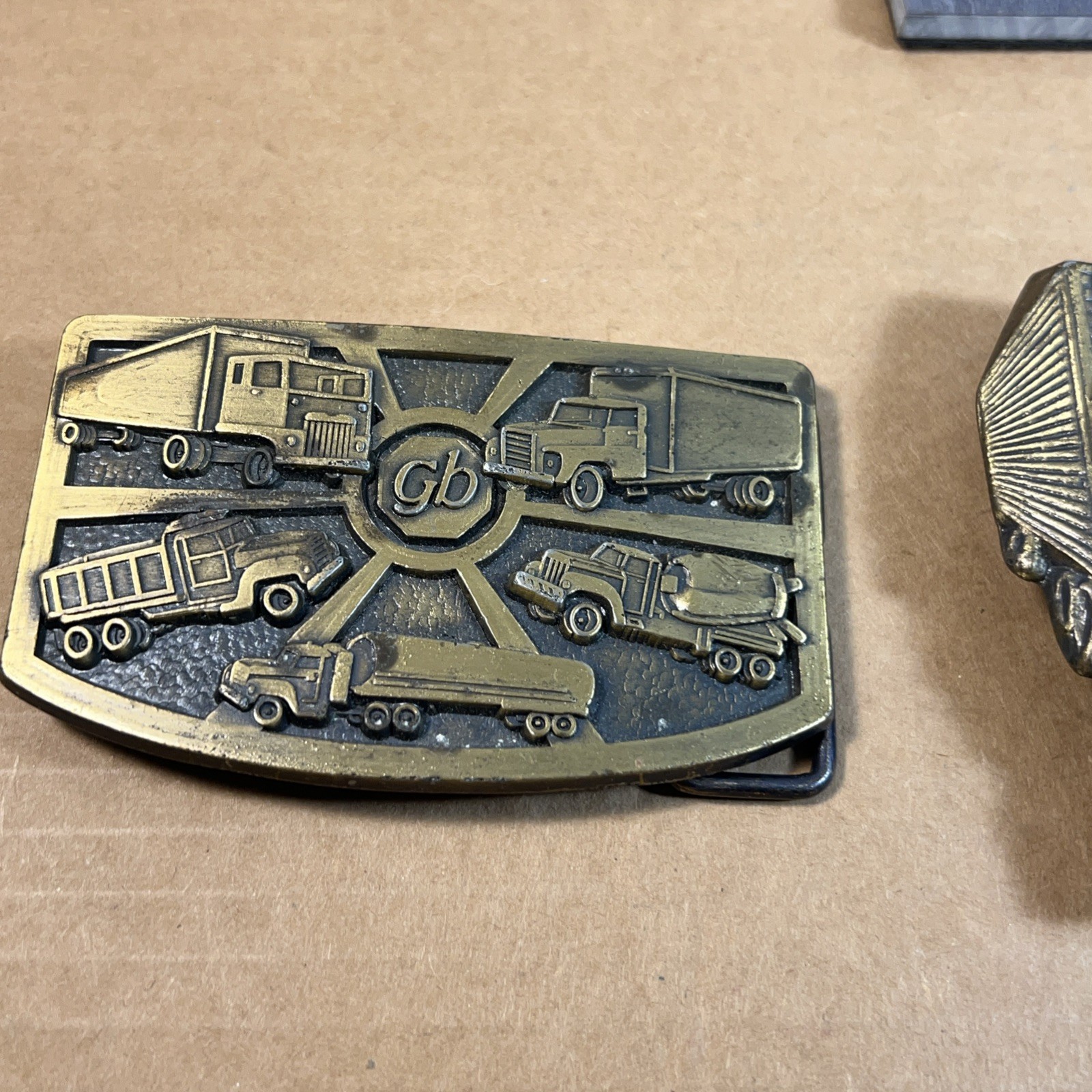 2 Vintage 1970s Belt Buckle TRUCKER semi-truck SOLID BRASS cowboy western driver