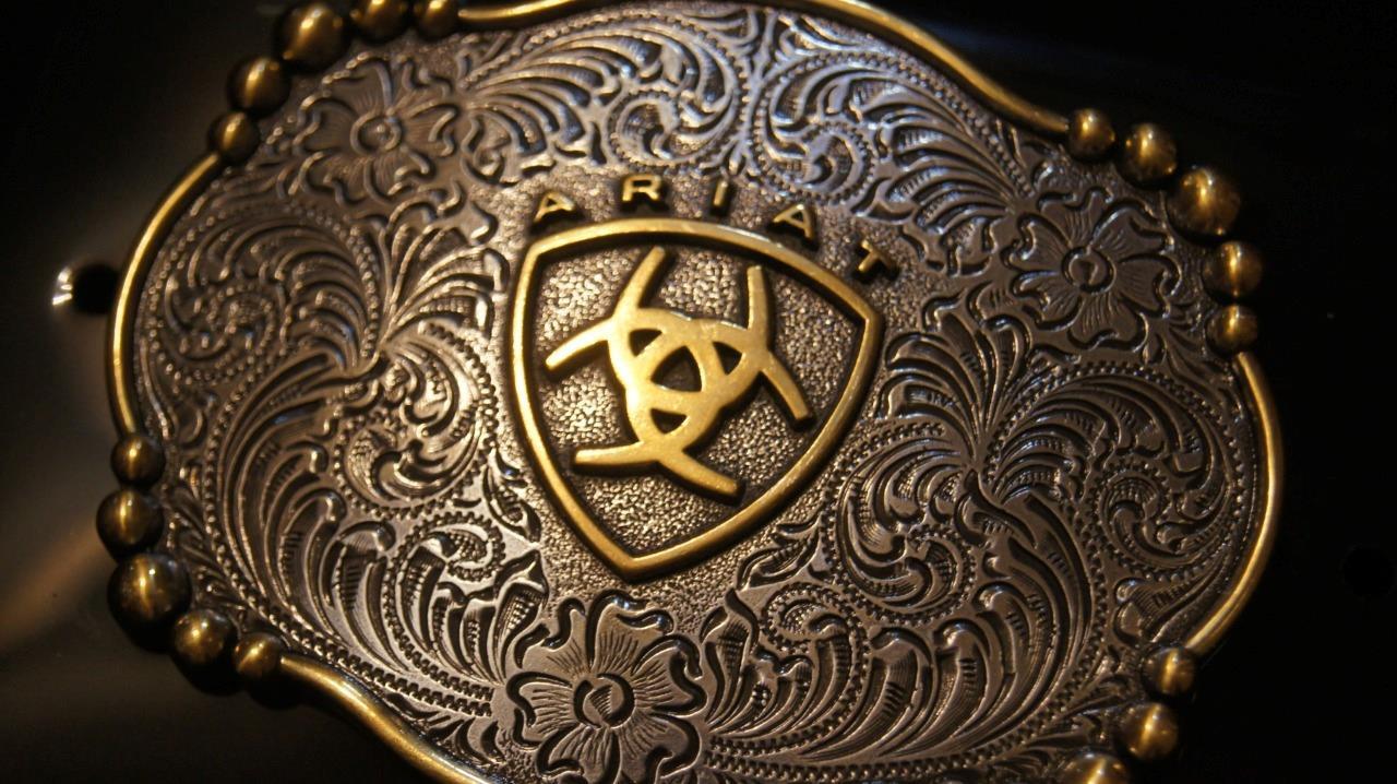 Ariat Western Belt Buckle Rectangle Floral Logo Silver & Gold Tone A37019