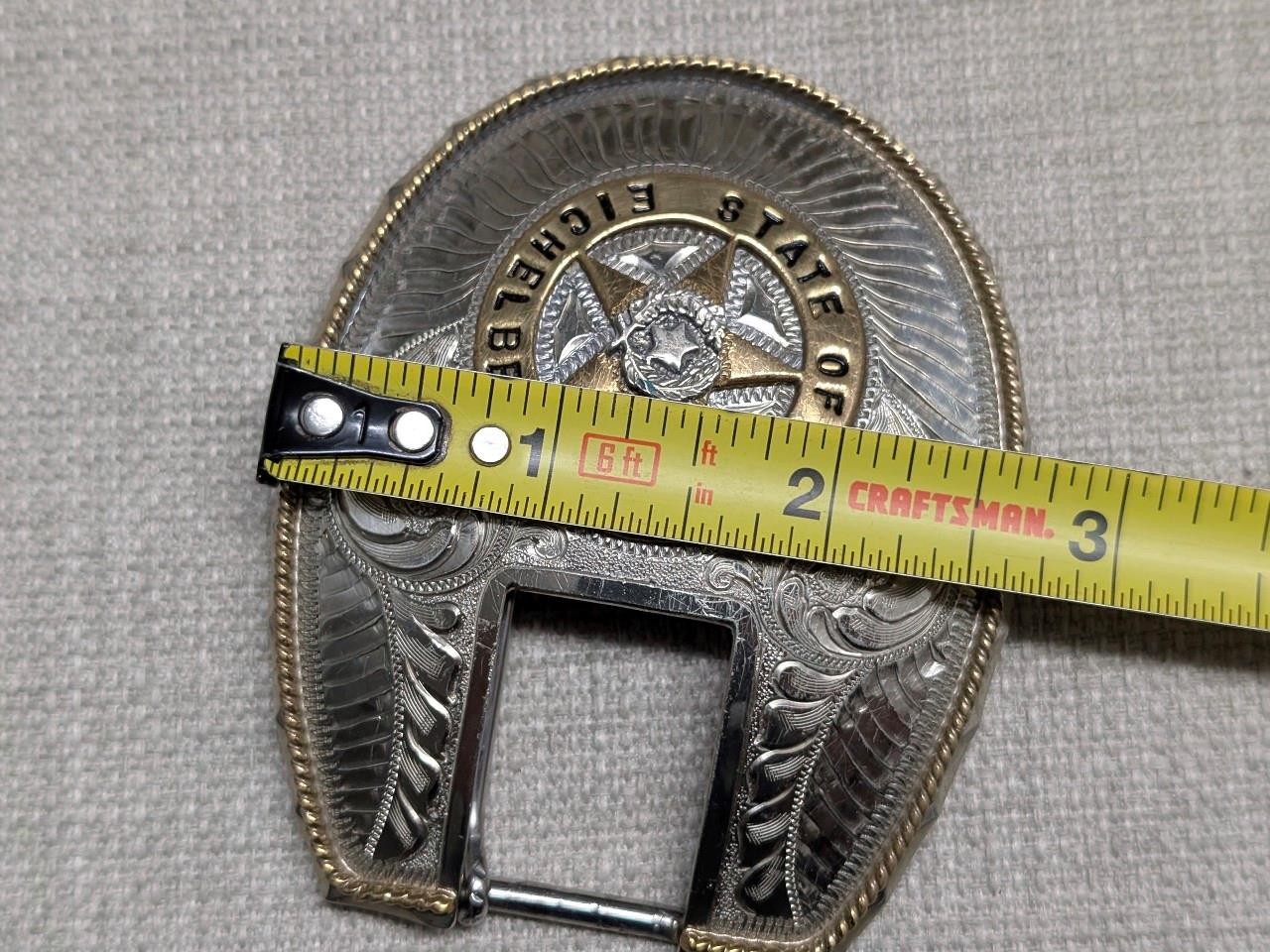 vintage 4PC belt buckle TEXAS custom made GERMAN SILVER nickel silver WESTERN