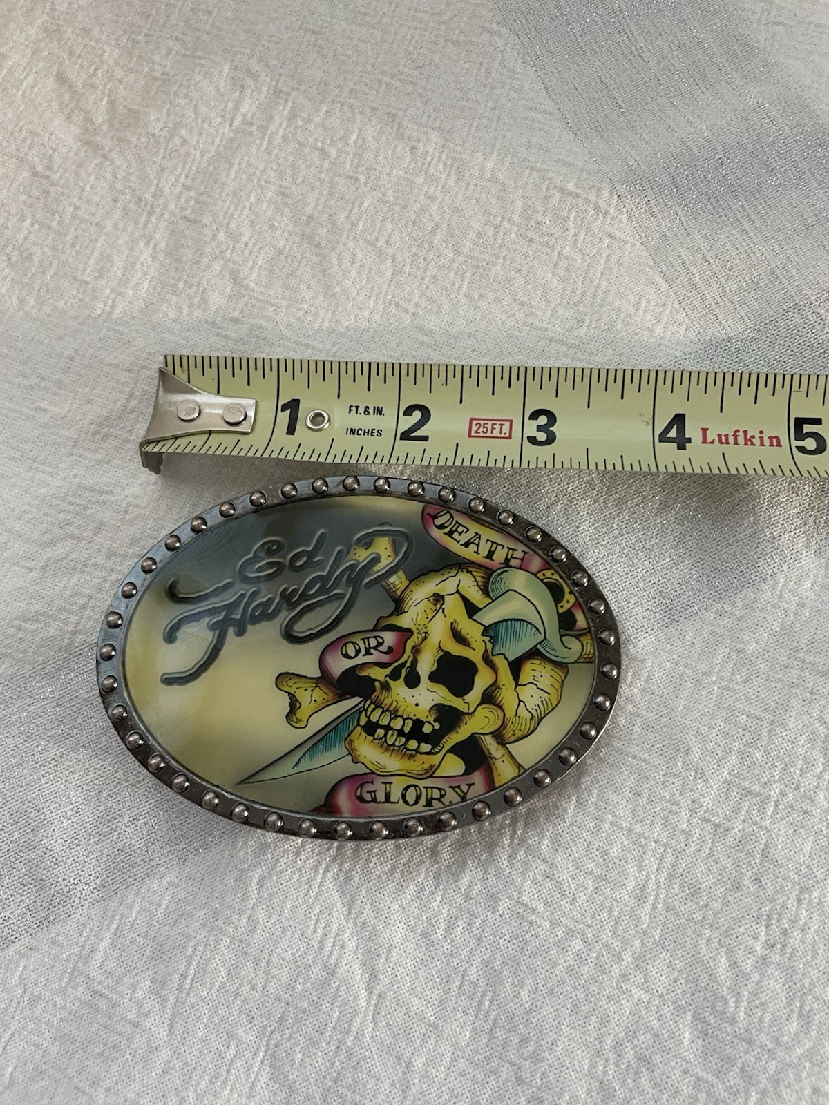 Ed Hardy Skull Belt Buckle Death Or Glory Glossy With Metal Trim