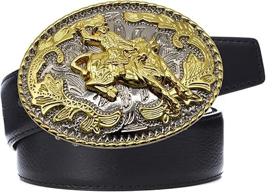 Bull Rider Cowboy Western Rodeo Gold Tone Design Fashion Cowboy Belt Buckle
