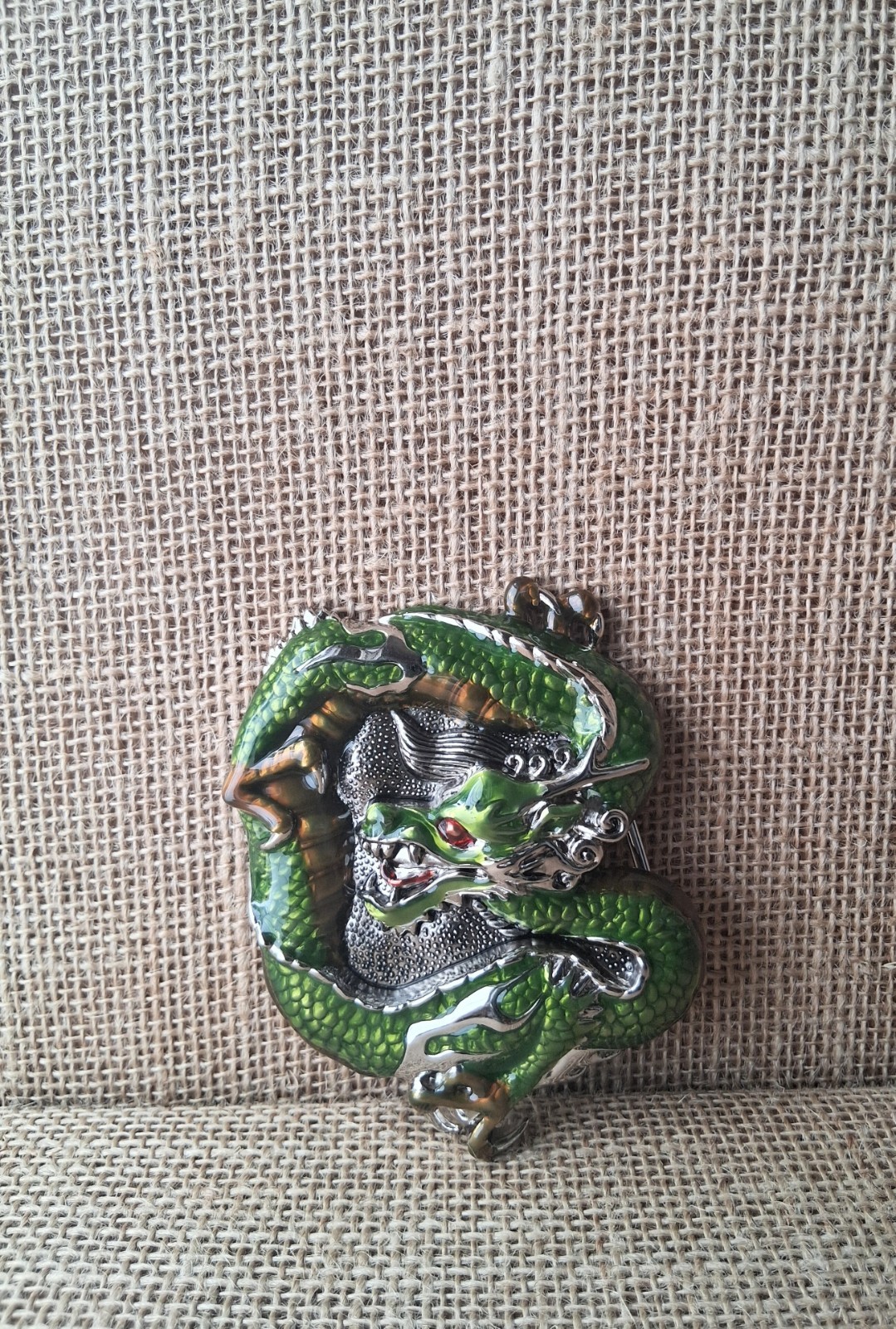Green Enamel Chinese Dragon Belt Buckle 3D Fantasy Mythical Novelty