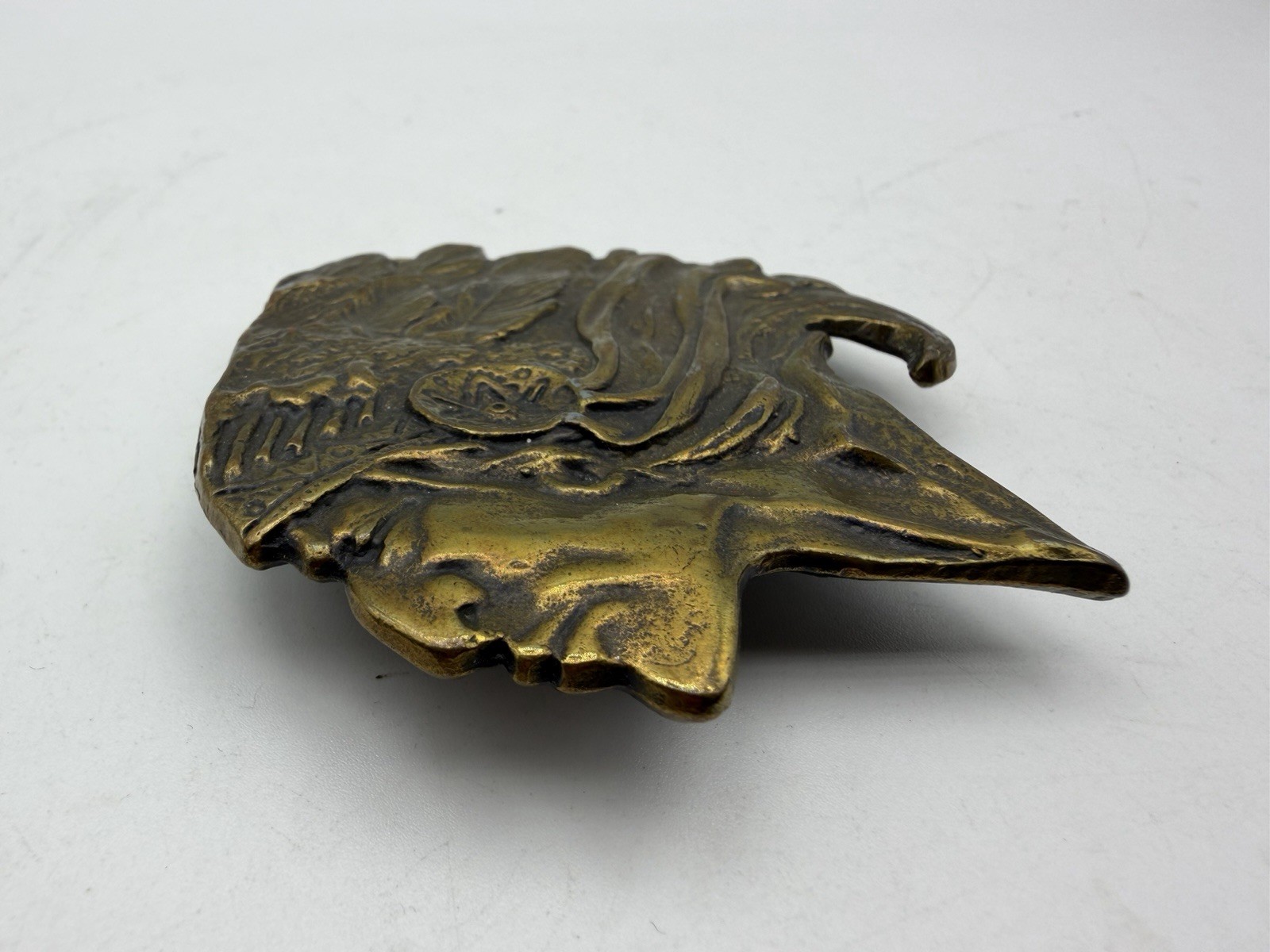Vintage 70s Belt Buckle CHIEF Native American INDIAN HEAD Cowboy Western Brass