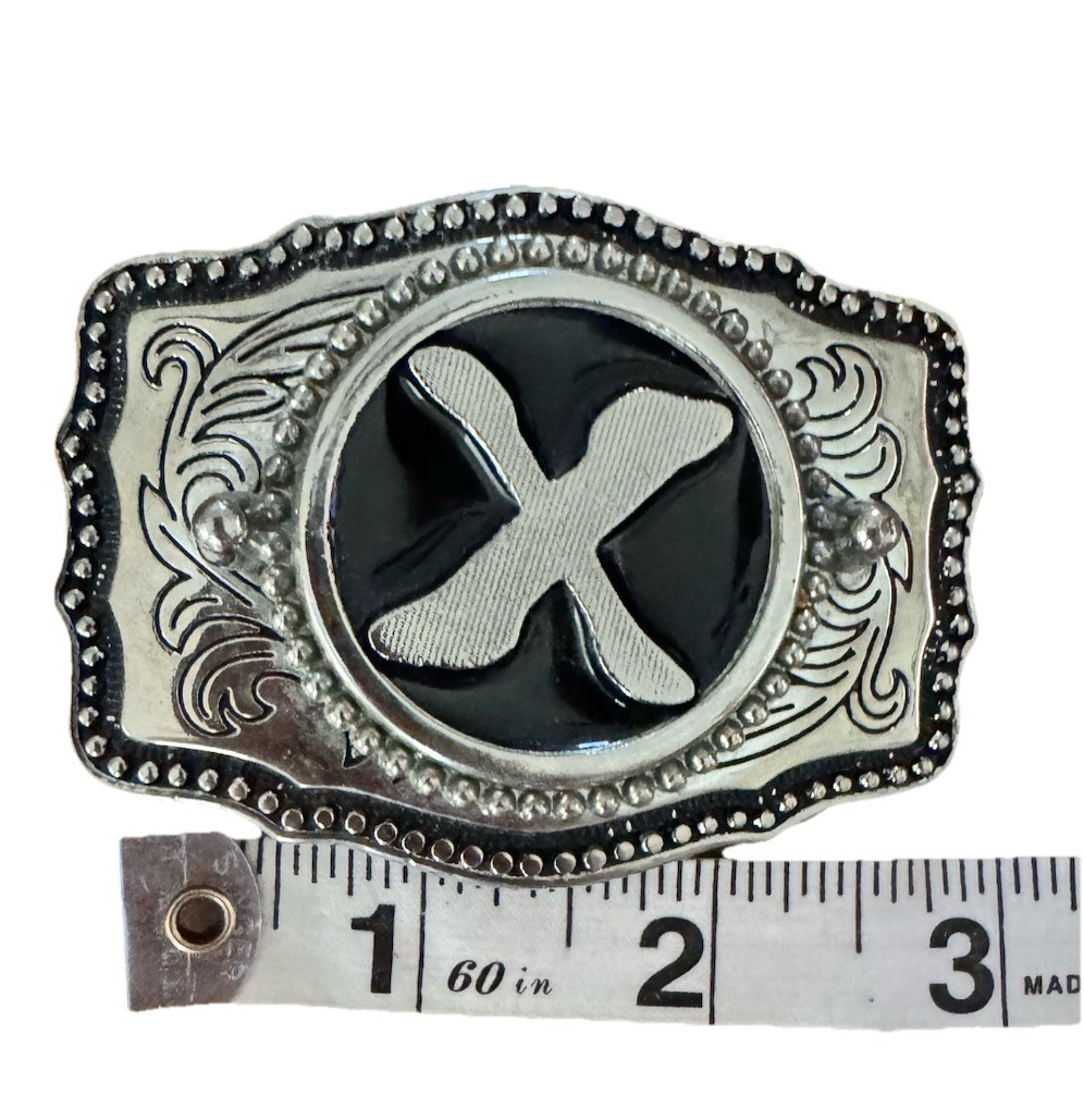 Vintage PEWTER IRON CROSS BELT BUCKLE 3.5x 4”