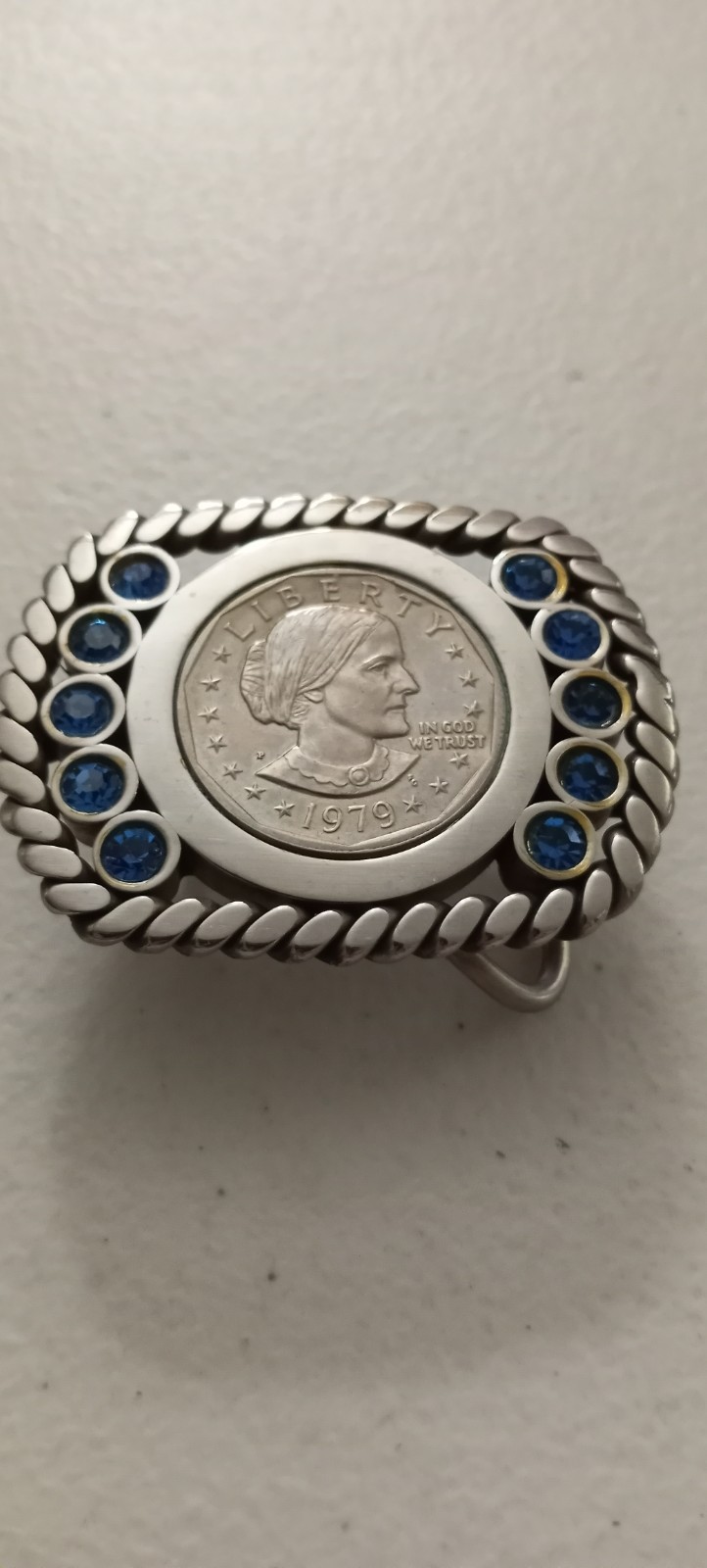 5 Vintage Stainless Steel Rhinestone Buckles Susan B Anthony Dollar 1979p