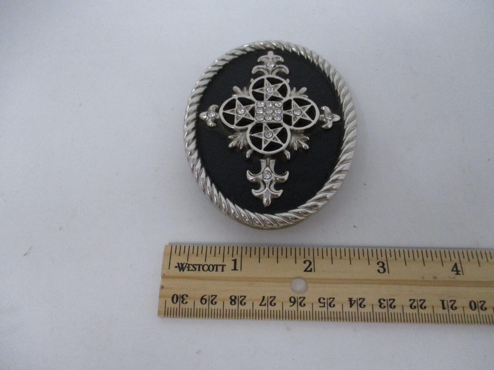 Classico Belt Buckle Mens Silver Oval Western Rhinestone Cross Star Italia