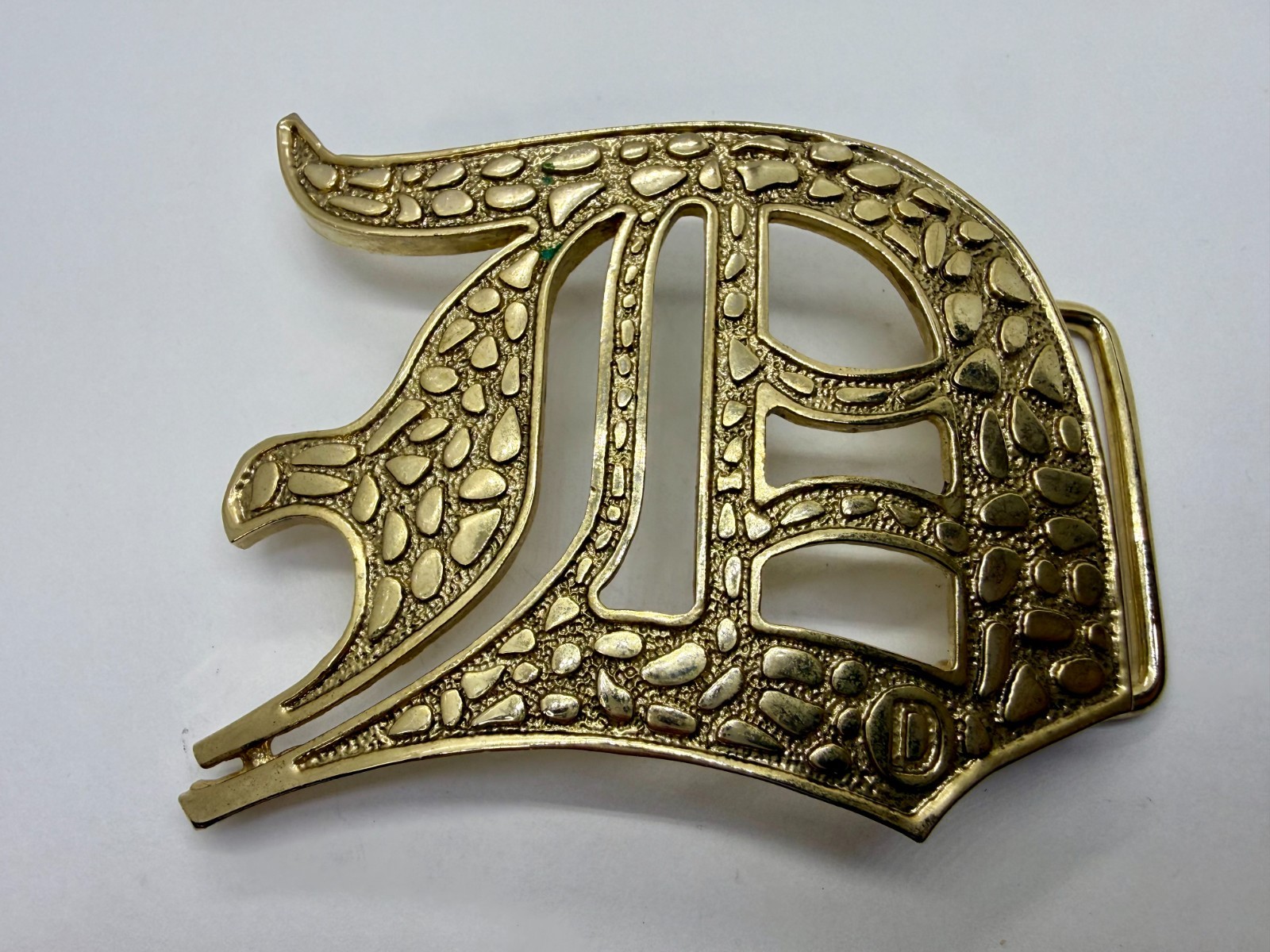 Initial Letter D Calligraphy Style Cutout Large Gold Color Belt Buckle